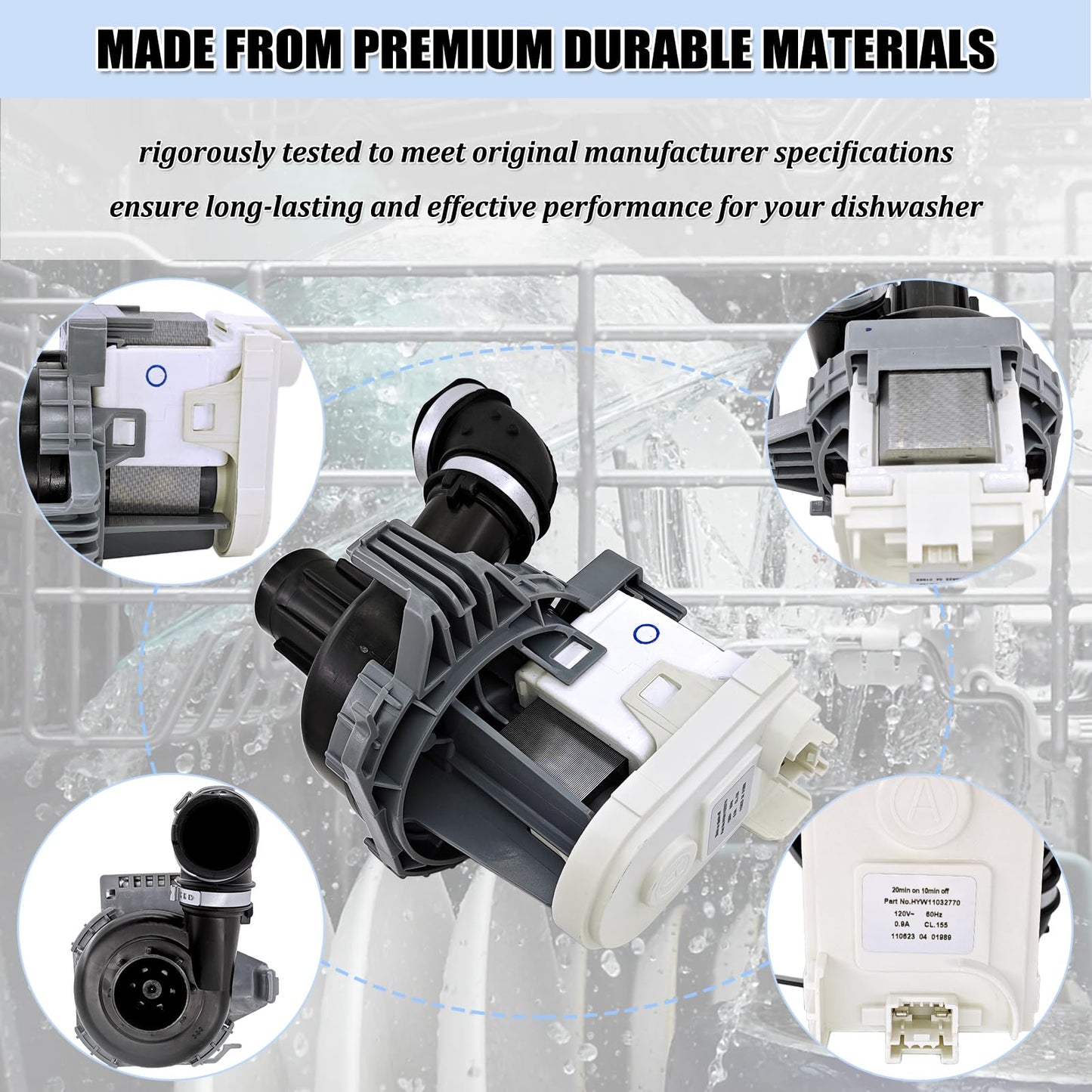 W11032770 Dishwasher Circulation Pump Motor Assembly, W10529163 Dishwasher Pump Motor Replacement Parts WPW10529163 W10885542 W10864037 W10816492