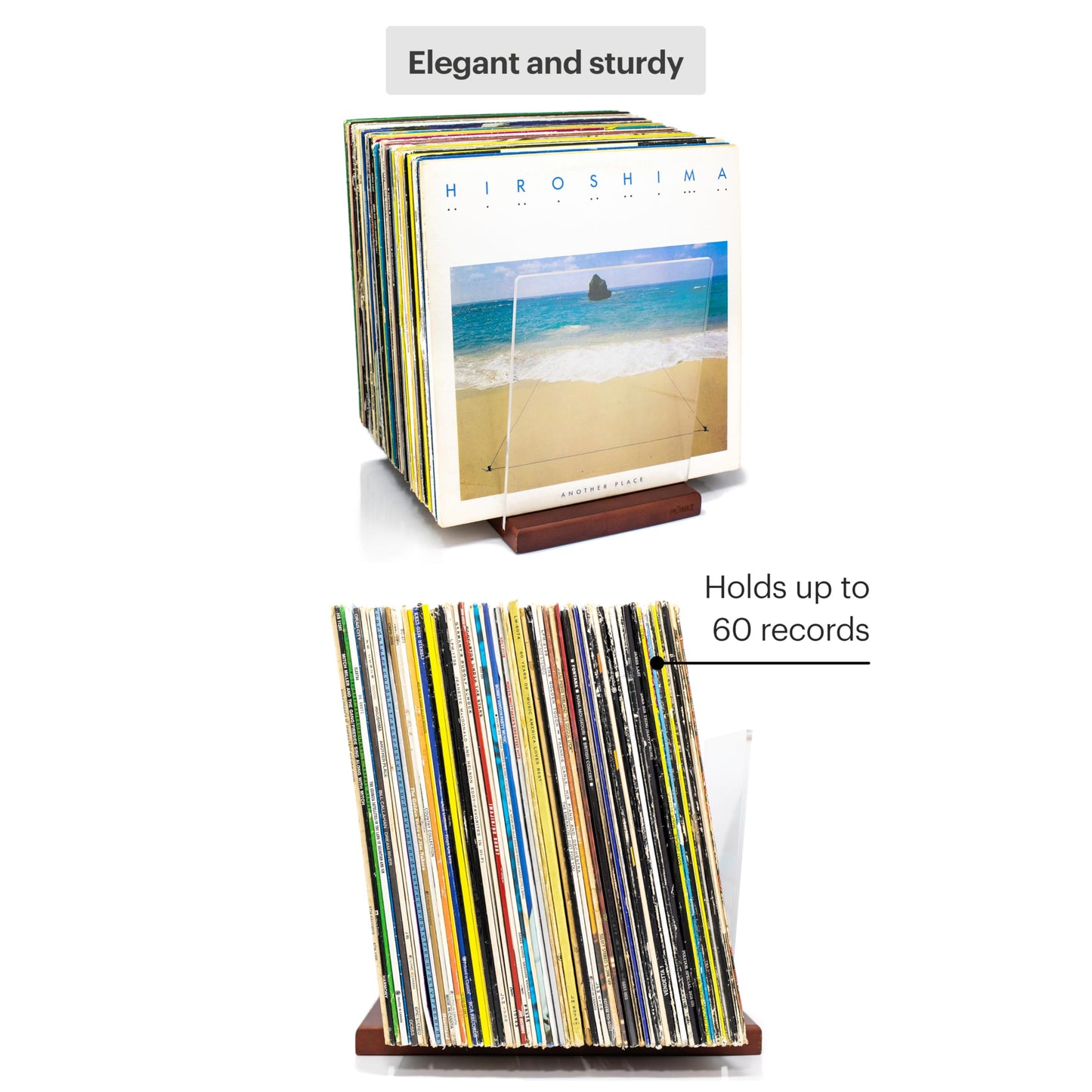 MÖNKE Premium Vinyl Record Storage - a Mid-Century Style Record Holder for Albums, 60-70 LP Capacity - Complements Any Record Player (Brown)