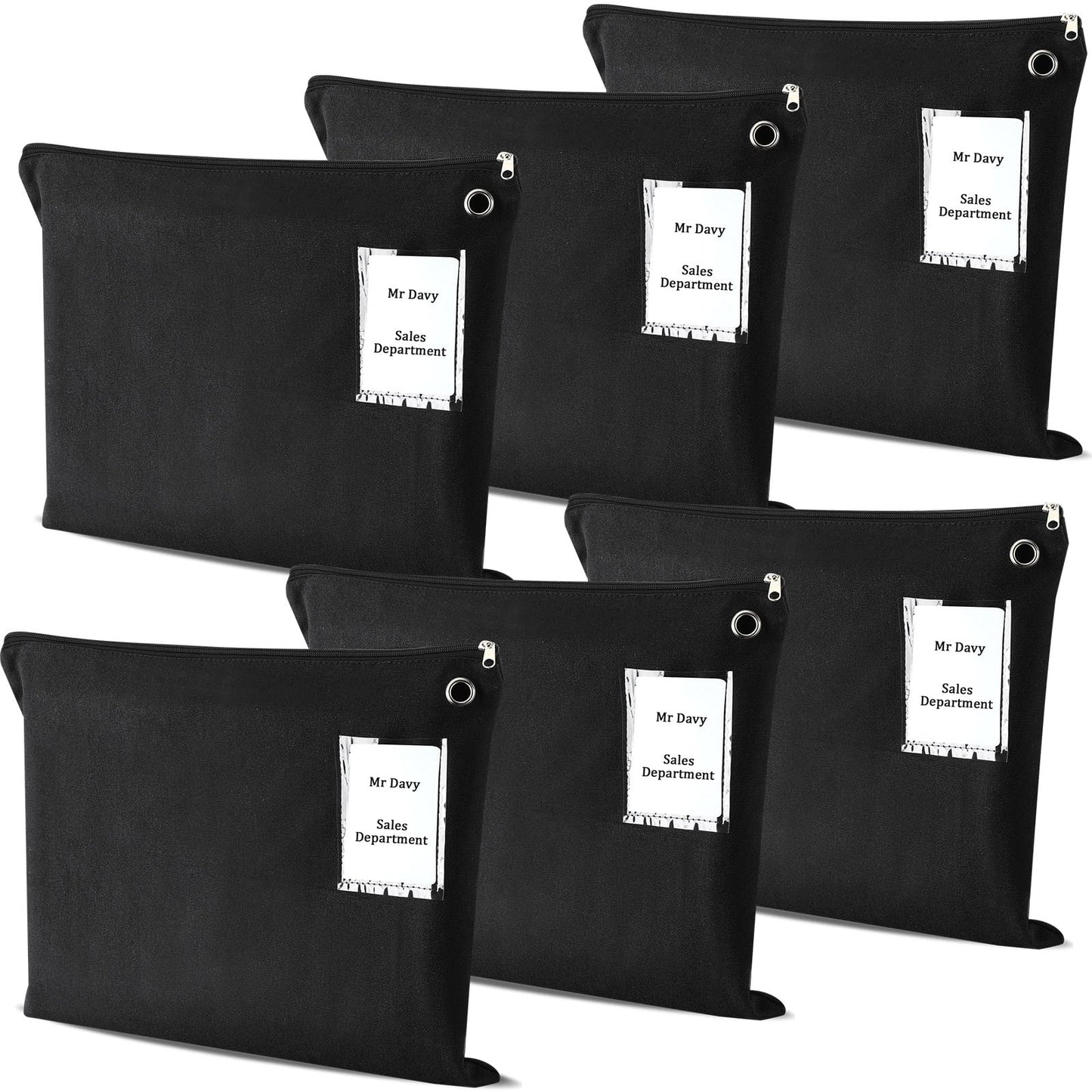 Humyoun 6 Pcs Interoffice Mailer Canvas Transit Sack Zipper Bag 18" x 14" Large Zipper Pouch with Grommet Interoffice Mail Bag (Black)