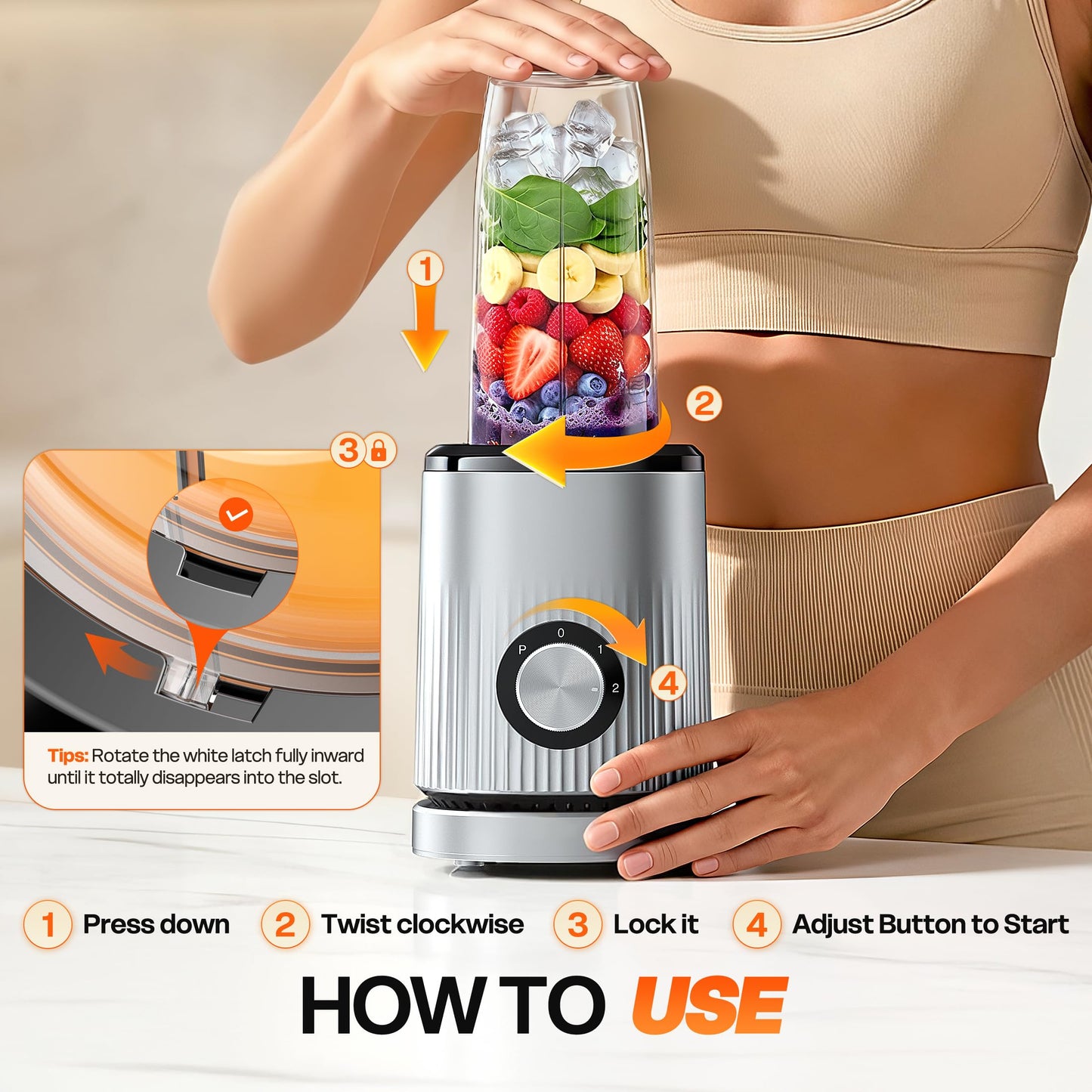 Turelar Blender for Smoothies Portable Personal Blender for Shakes and Smoothies for Kitchen with 2 * 24oz Portable Cups and Extra Lid, Smoothie Maker Machine for Juices, Baby Food, Nutritious Recipe