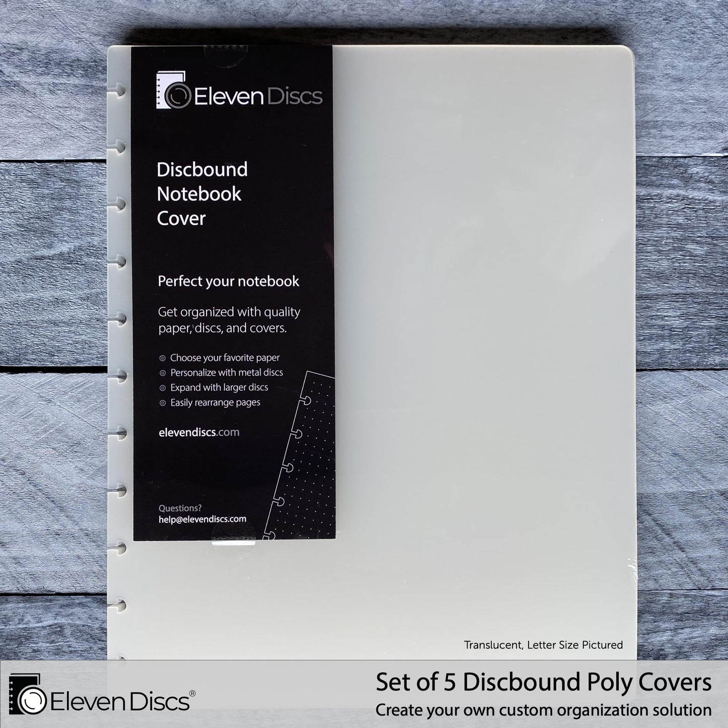 Eleven Discs Letter Size Translucent/Clear Discbound Notebook Poly Covers, Compatible with Circa, Arc, TUL, and the Big Happy Planner (Set of 5)