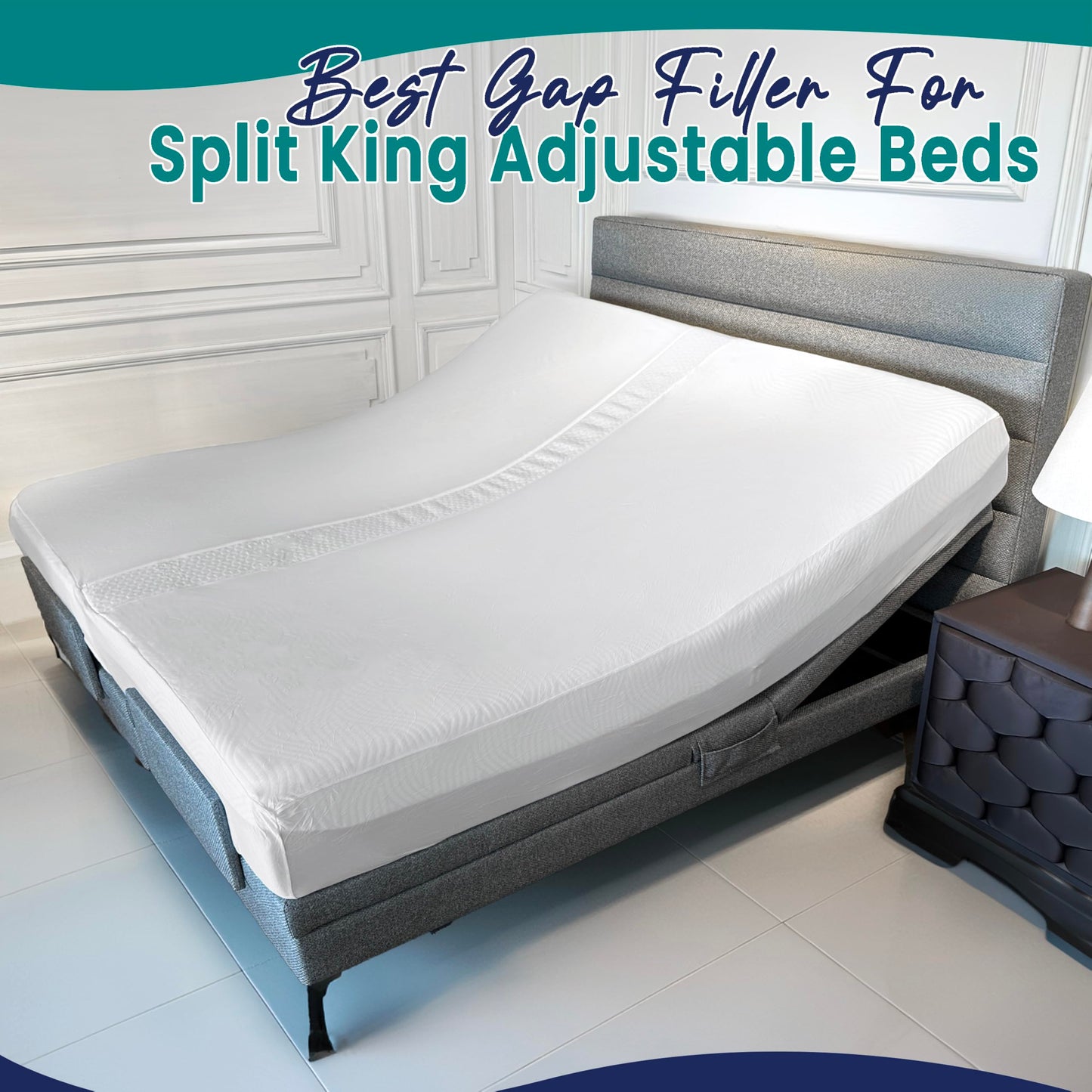 EPHEDORA 3-in-1 Fitted Sheet Attached Bed Bridge Twin (XL) to King Converter Kit with Sheet Strap Set | Split King Gap Filler for Adjustable Bed | White