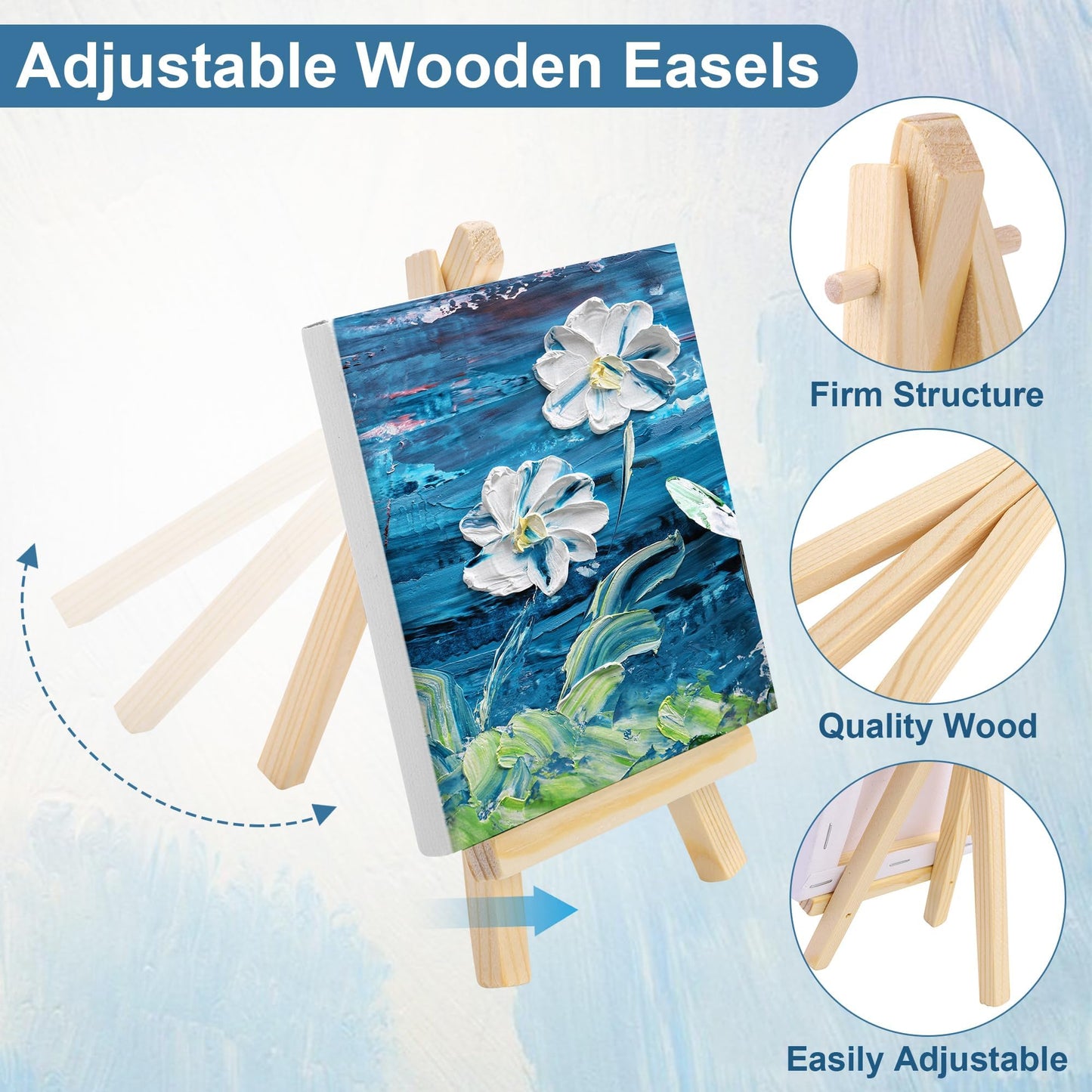 Aneco 24 Packs 4 x 4 Inch Mini Canvases for Painting with Easels Aprons Canvas Tote Bags Brushes Palettes Small Art Stretched Canvas Painting Supplies Kit for Party