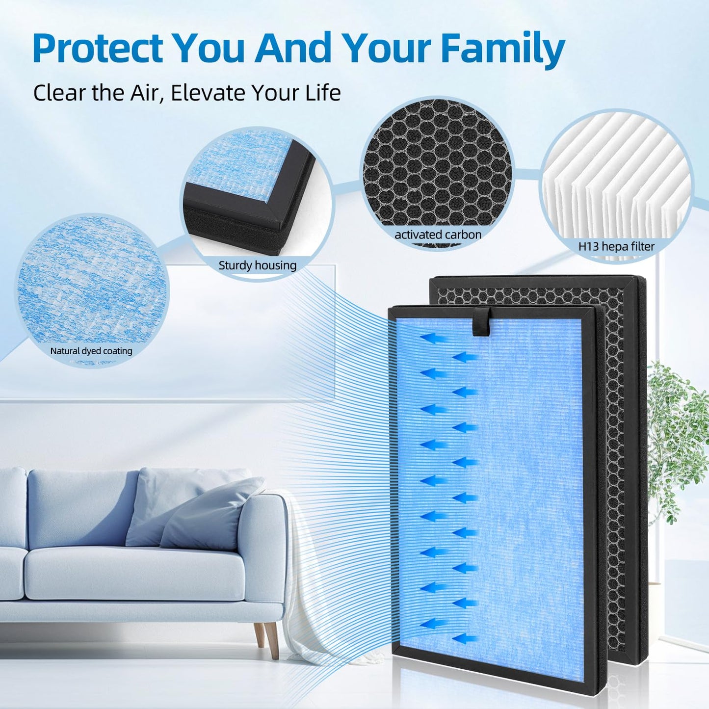 HP8 Replacement Filter Compatible With SimPure HP8 Air Purifier, Models: SP-HP8-RF,H13 True HEPA and Activated Carbon Filter 2 Pack