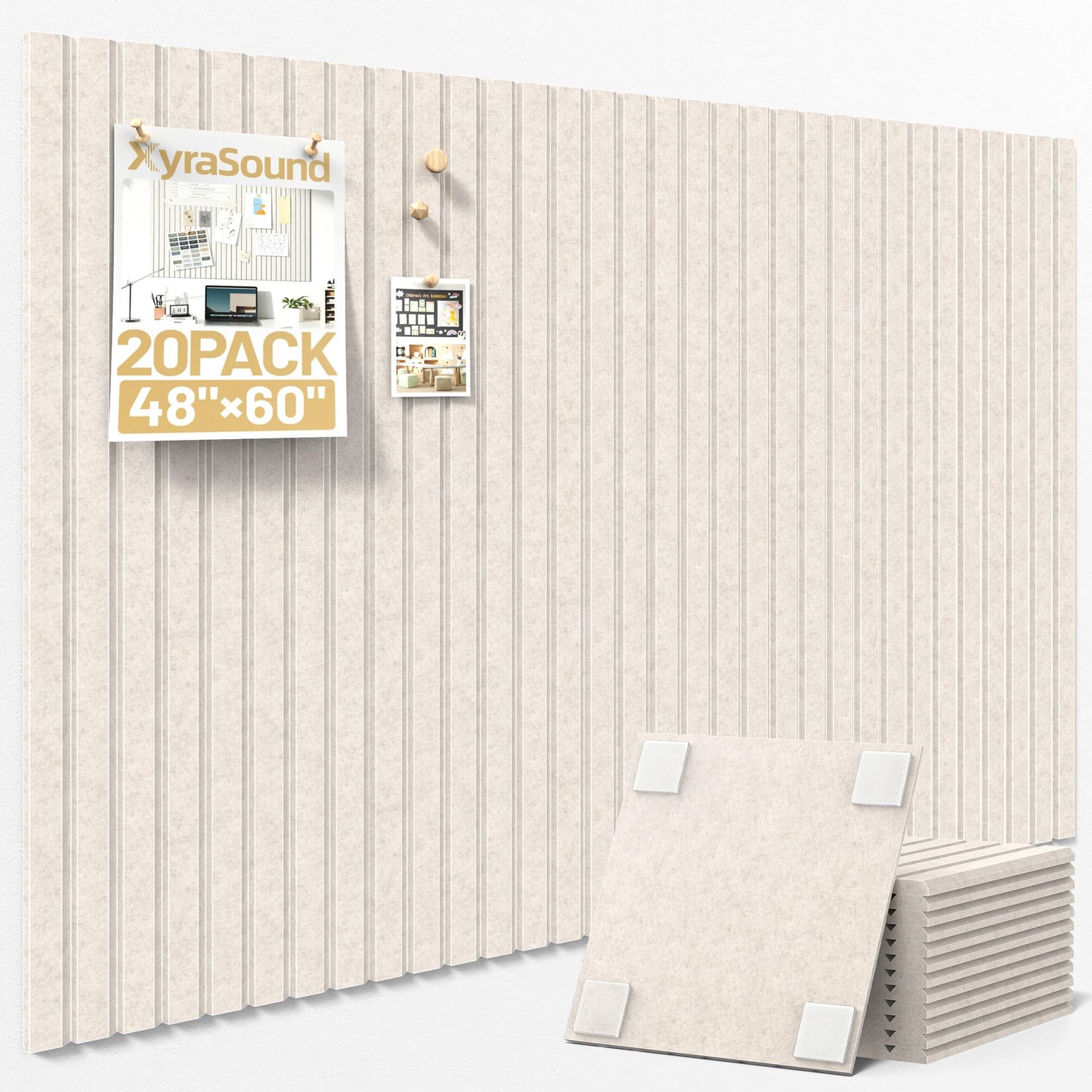 Large Cork Board for Wall 48" x 60" Oatmeal Bulletin Board with Safe Removable Adhesive Squares for Pictures Photos, Alternative CorkBoard Felt Pin Boards Tiles for Office Classroom Wall Decor-20 Pack