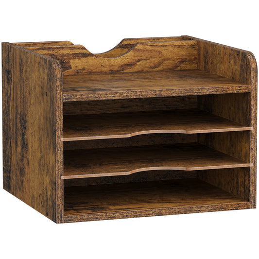 Snughome Vintage Wood File Organizer Desktop, 13.4’’ Document Letter Mail Tray Sorter with 3 Adjustable Shelves, Wooden Desktop Paper File Sorter Holder (Rustic Brown, 13.78’’L x 11.81’’W x 11.02’’H)