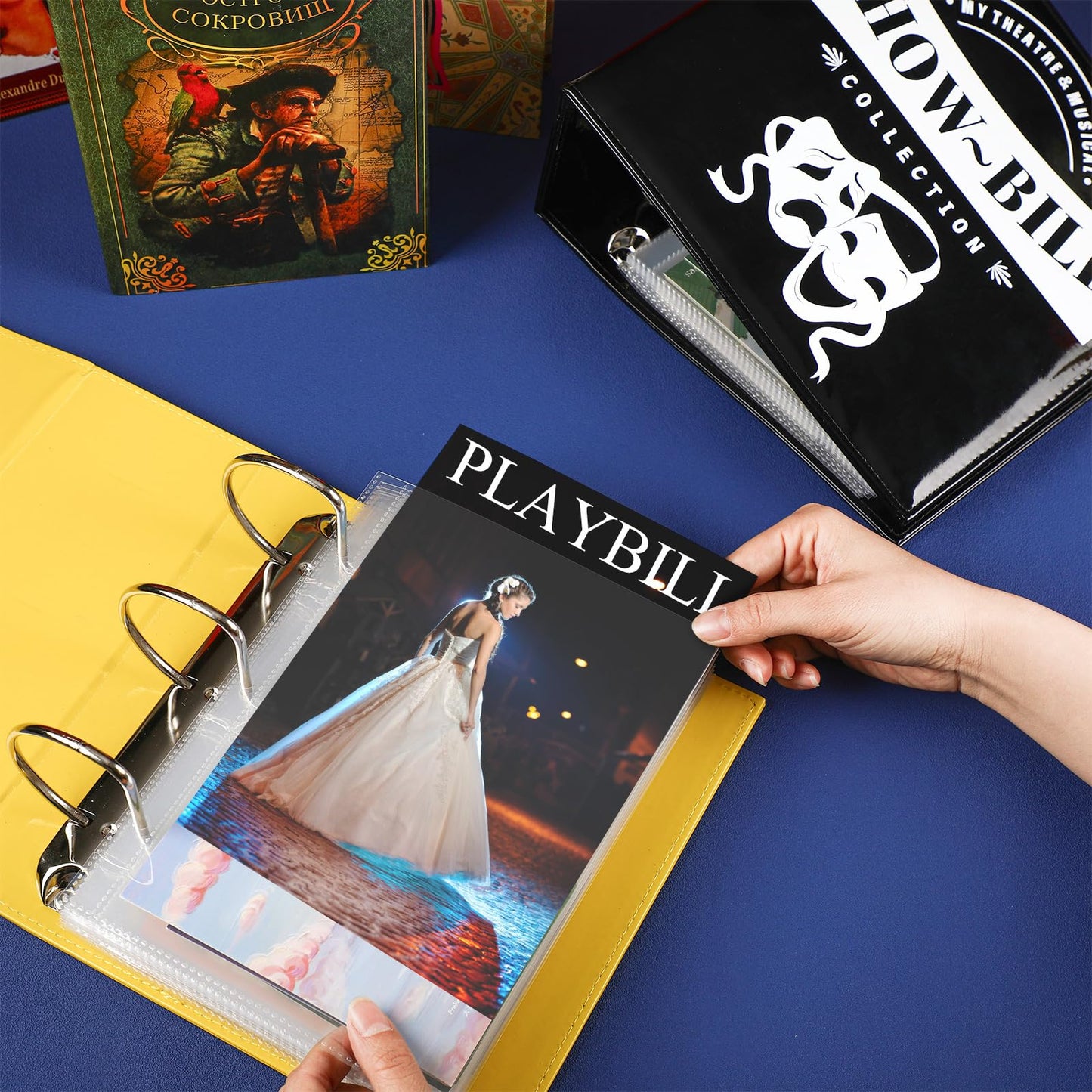 Sinload 2 Set Show Bill Binder with Sleeves for Broadway and Theatre 3 Ring 9.5“ x 9.5”Theater Program Holder with 40 Sheet Protectors PU Leather Playbill Binders Playbill Holder(Yellow and Black)