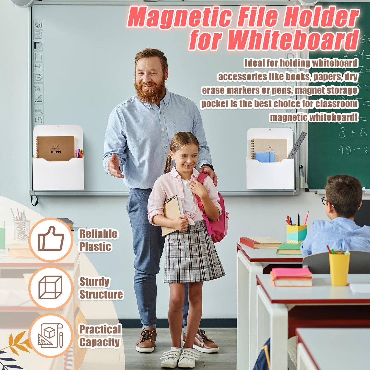 Epakh 6 Pack Magnetic File Holder Magnetic Paper Holder Organizer Wall Mounted Mail Magazine Storage Pockets for Refrigerator, Whiteboard, Office, Classroom, Mail Letters Paper(White)