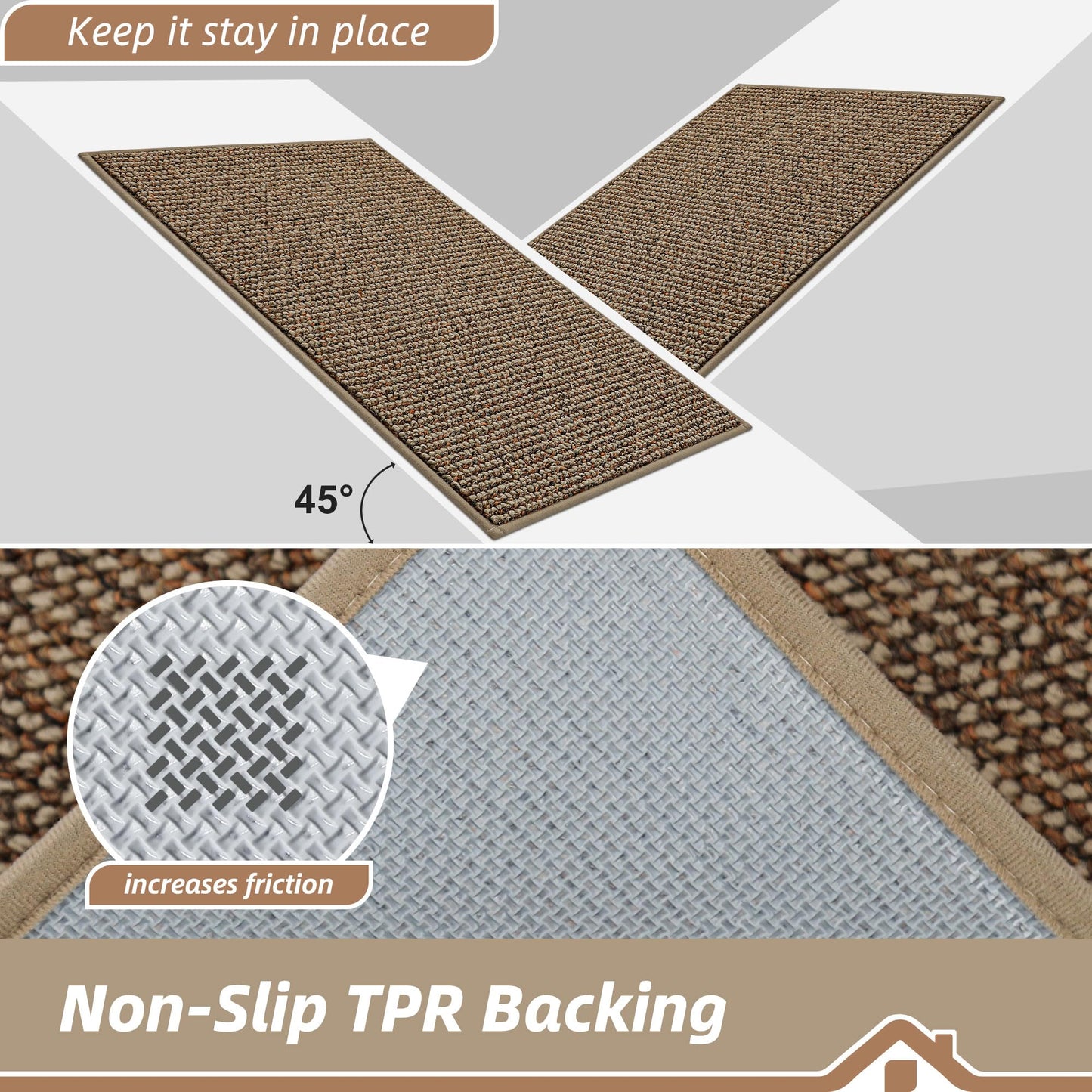 BEQHAUSE Kitchen Runner Rugs 24"x72", Non-Slip Kitchen Mats for Floor, Super Absorbent and Stain Resistant Kitchen Rug, Machine Washable Rugs for Kitchen, Hallway, Laundry & Sink, Taupe