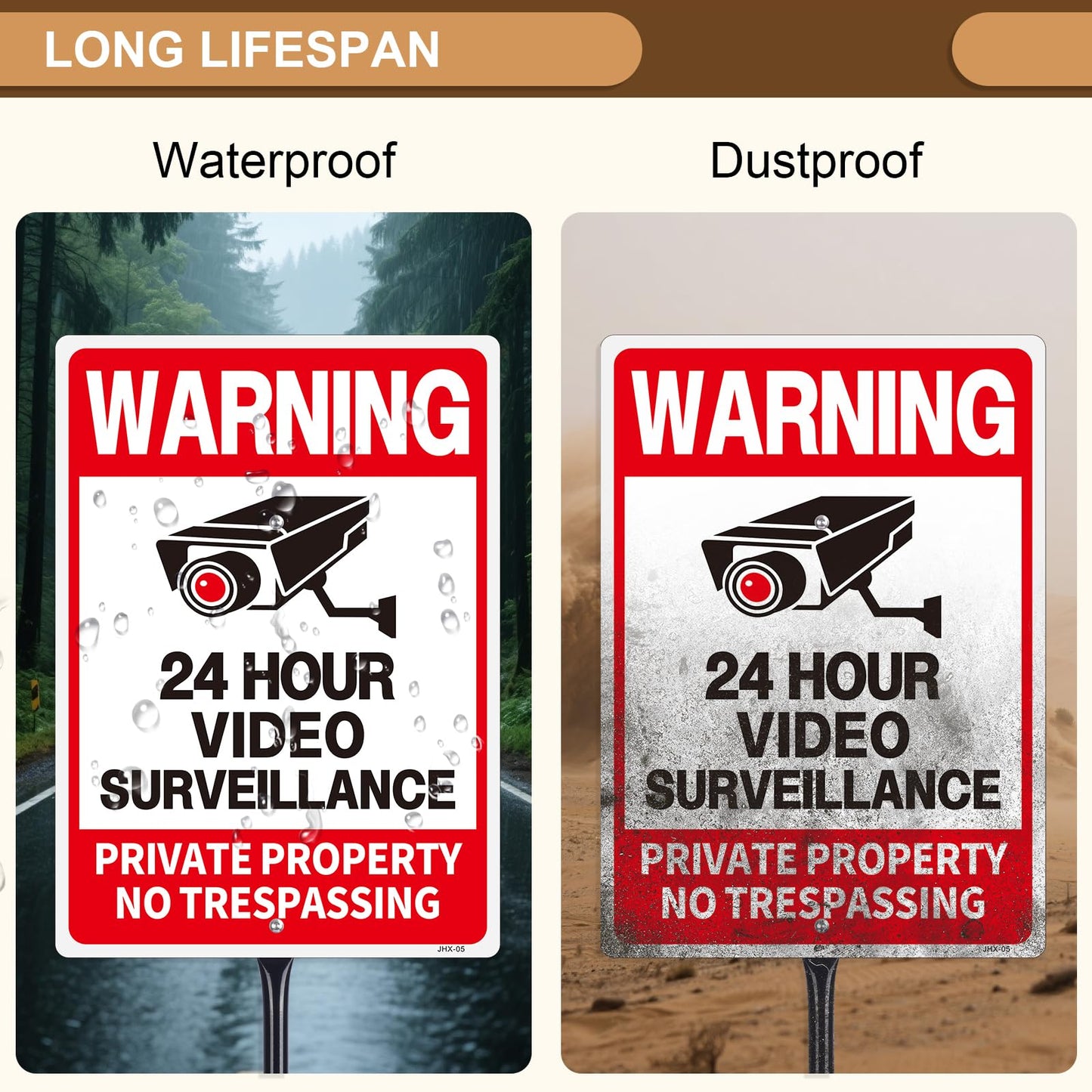 24 Hour Video Surveillance Warning Sign with 35-Inch Stake, 14"×10" Durable Security Sign for Private Property - Deter Trespassers & Enhance Security