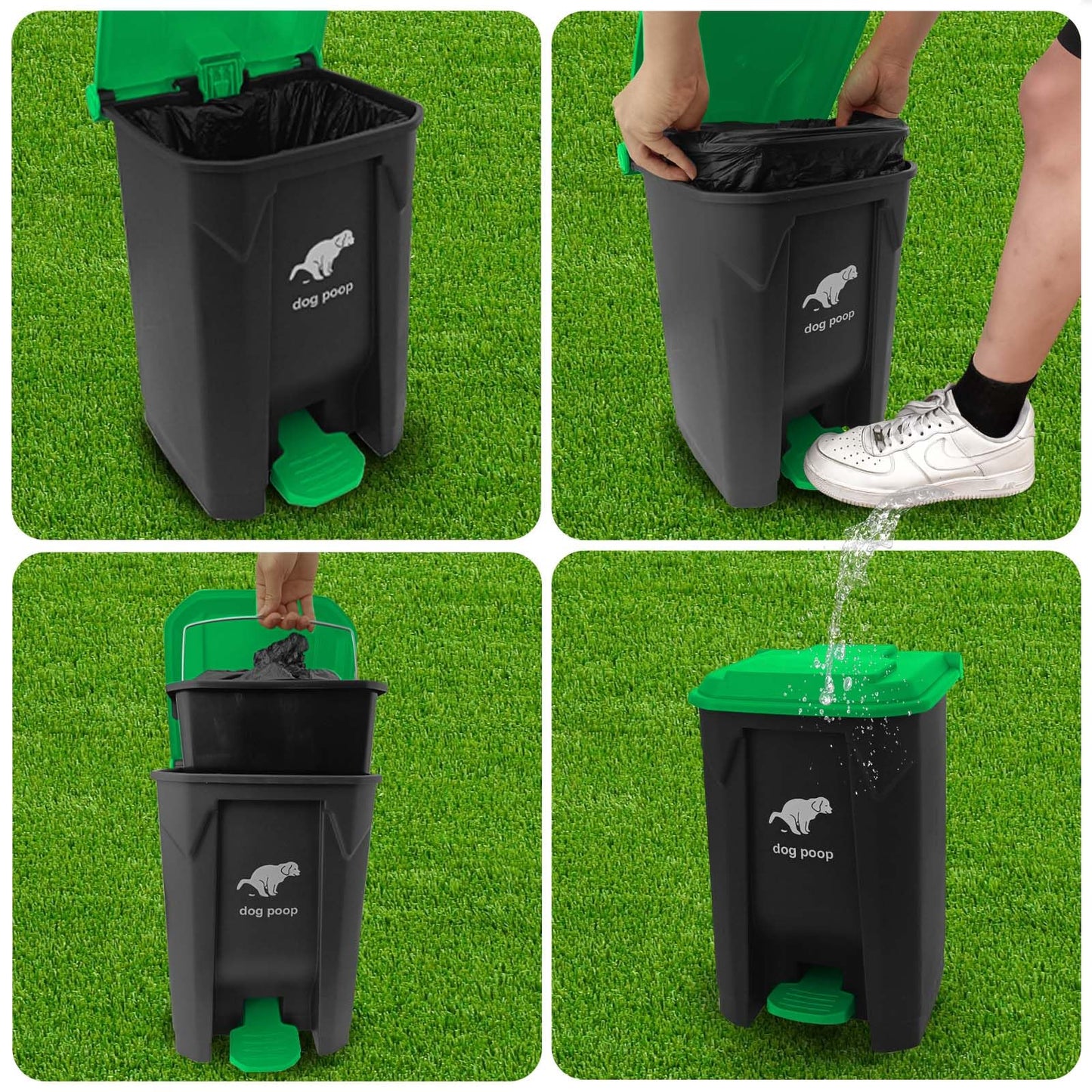 Uppcasir Dog Poop Trash Can Outside, 20L/5Gallon Dog Waste Trash Can with Lid, Pedal and Removable Inner Waste Bin, Pet Poop Bucket with 100 Bags, Green