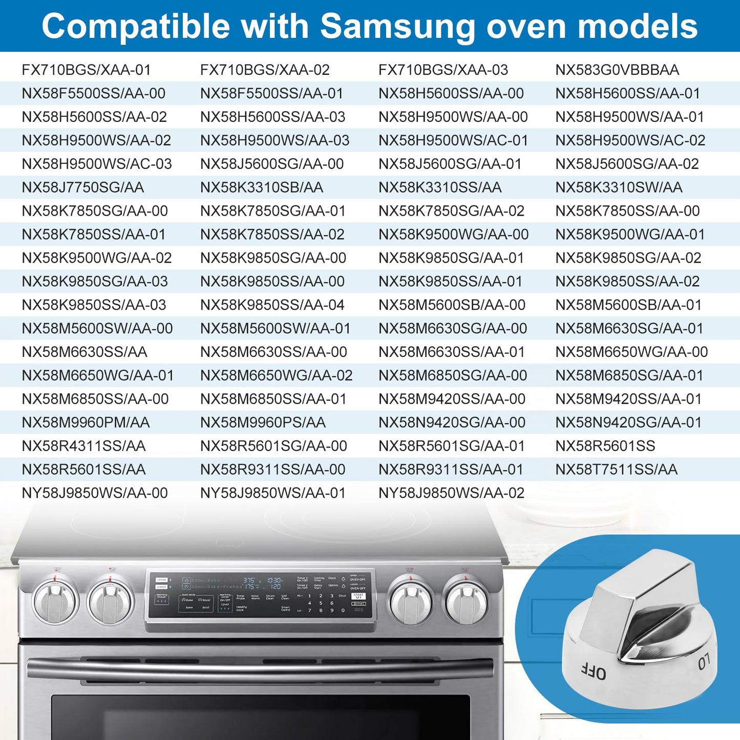 DG68-00377A Stove Knob Replacement for Samsung Oven Knobs Replacements for Samsung Compatible with NX58F5500SS FX710BGS NX58H9500WS NY58J9850WS NX58H9500WS, Stainless Steel Reinforcement, Durable