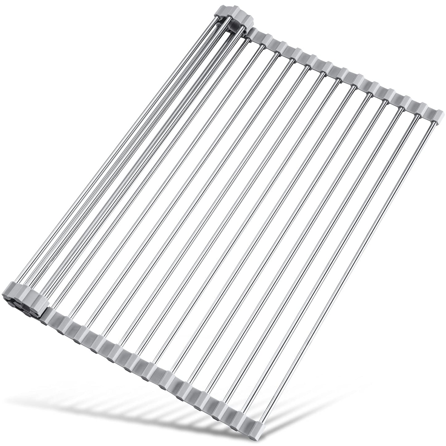 Tomorotec 21" x 15.5" Roll Up Dish Drying Rack Over Sink Drying Rack Sink Cover Kitchen Sink Accessories Gadget Multipurpose Organizer Foldable Stainless Steel Drainer