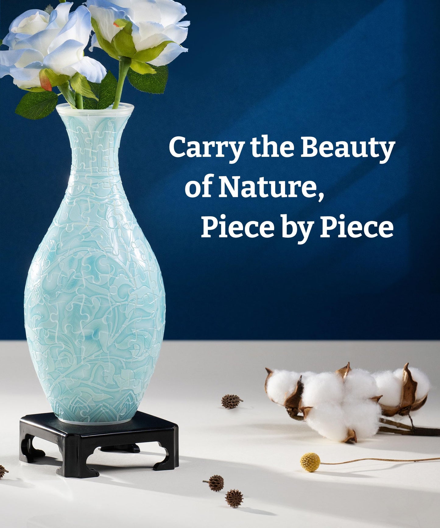 PieceRelax 3D Puzzle Vase for Adults to Flower Arrangement and Home Decoration Made By 160 Curved Plastic Puzzle Pieces - Winter Grace, for Mom [S1043]