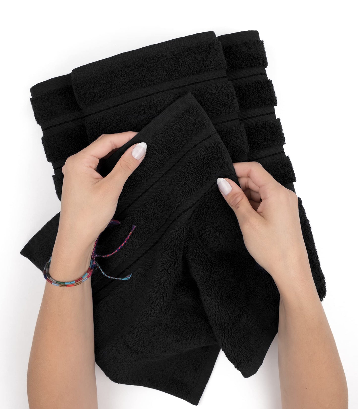 American Soft Linen Luxury Hand Towels for Bathroom, 600 GSM Heawy Weight 16x28 Size 100% Cotton Turkish 4 Piece Hand Face Towel Set, Black Hand Towels