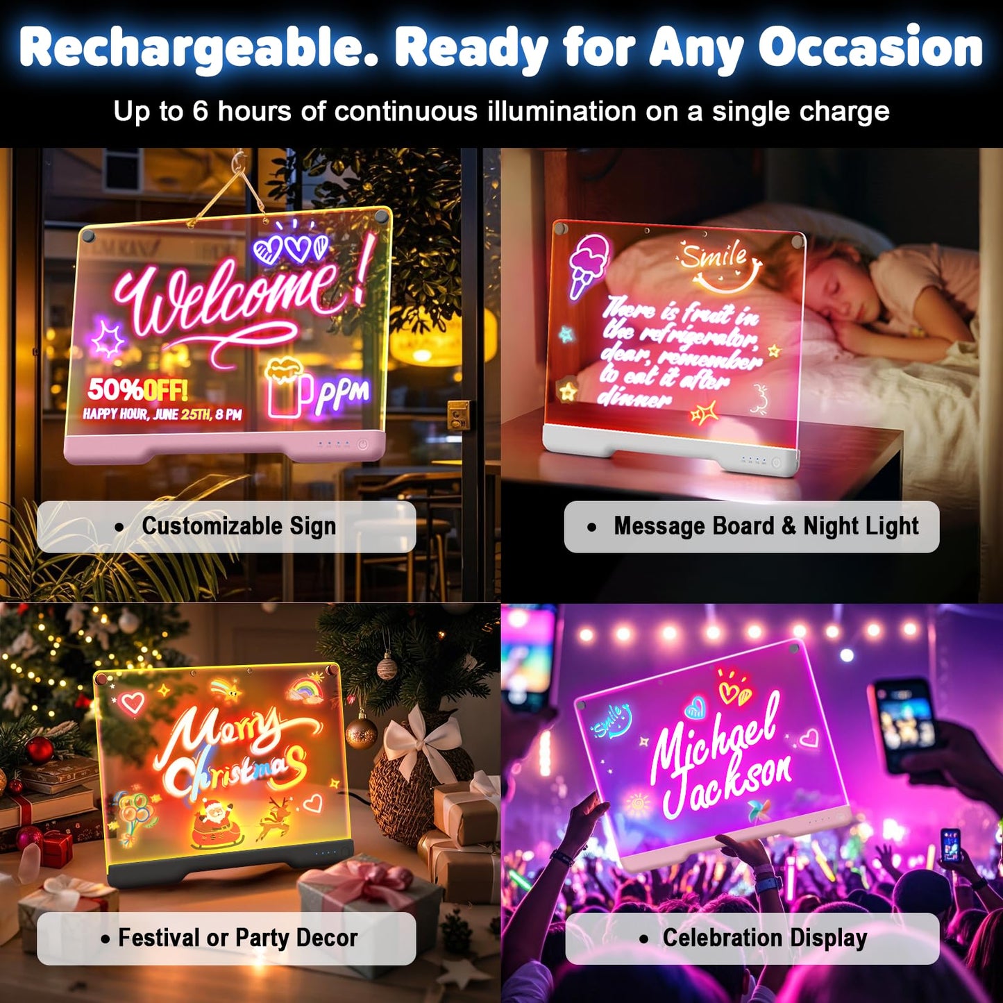 16-Inch Rechargeable Doodle Glow LED Note Board, 7-Color Light Modes, Neon Art Dry Erase Light Up Drawing Pad with Built-in Stand, Sketching Gift Toy for Kids/Girls/Teens, 5 Markers & Tracing Book