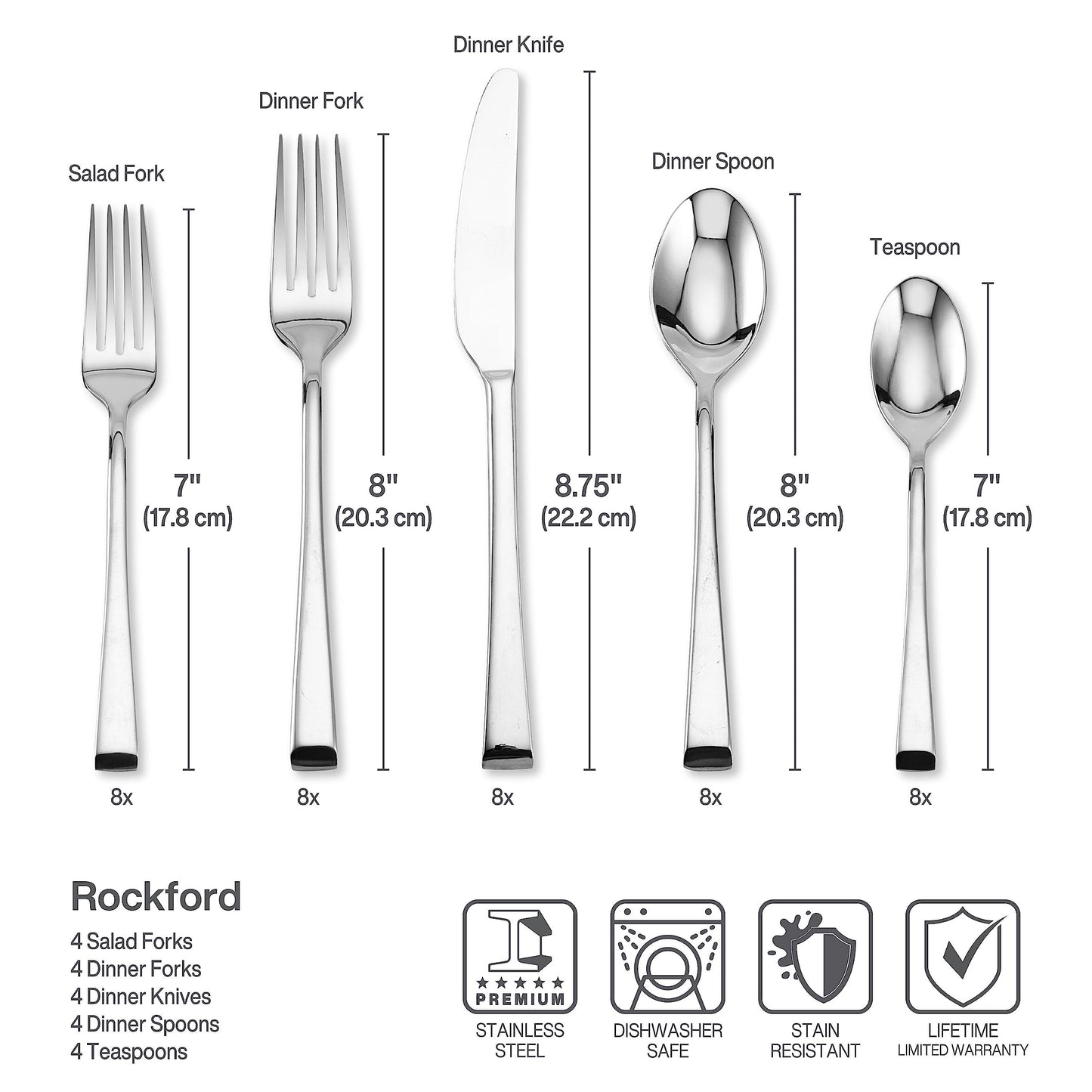 Mikasa Rockford 20-Piece Flatware Set, Service for 4, 18/0 Stainless Steel Silverware with Brushed Finish, Dishwasher Safe Cutlery Set with Modern Minimalist Design