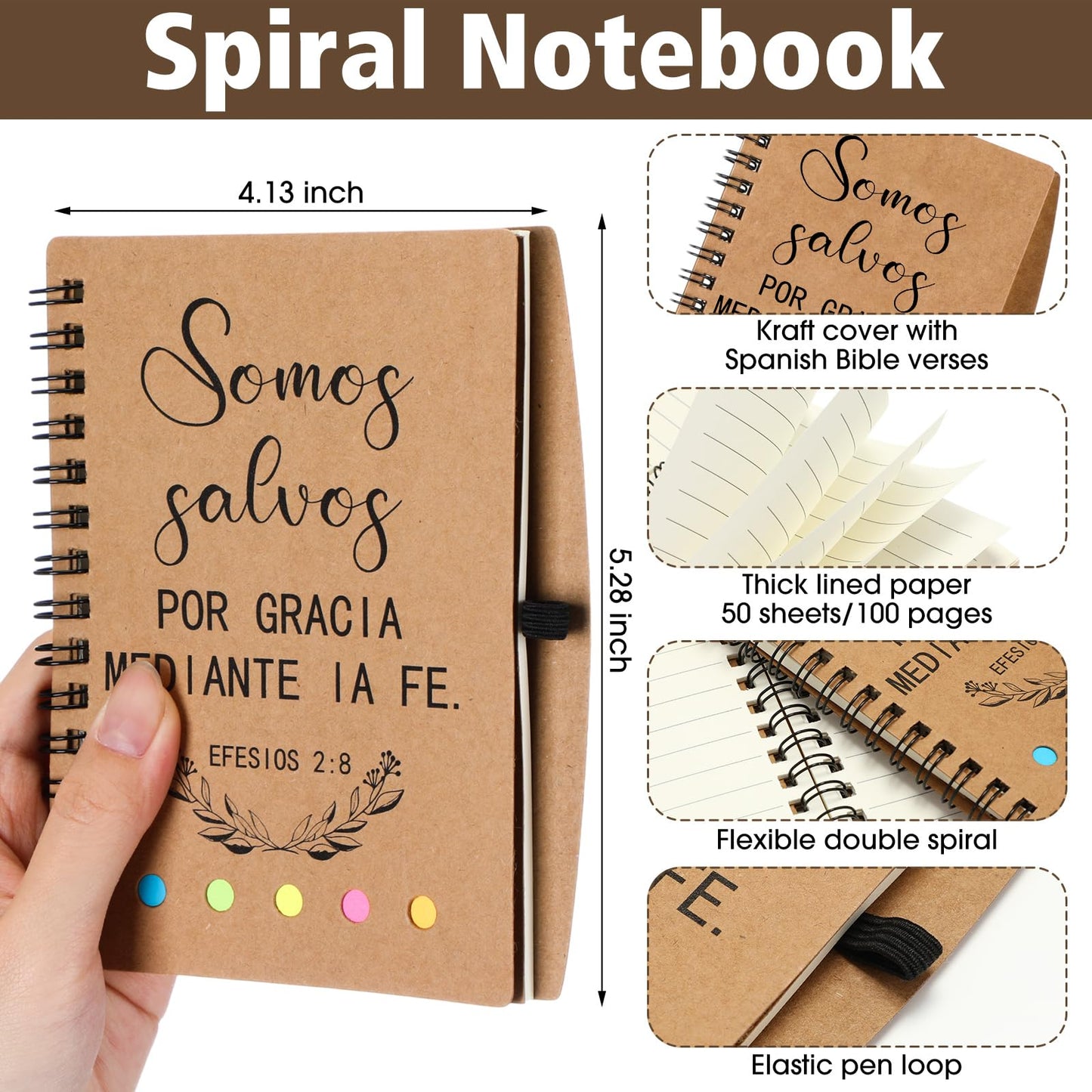 Resurhang 30 Set Spanish Christian Gifts Bulk for Father Religious Notebooks with Bible Verse Pen, Inspirational Spiral Prayer Journal Notepad Church Gifts for Women Men Sunday School (Brown)