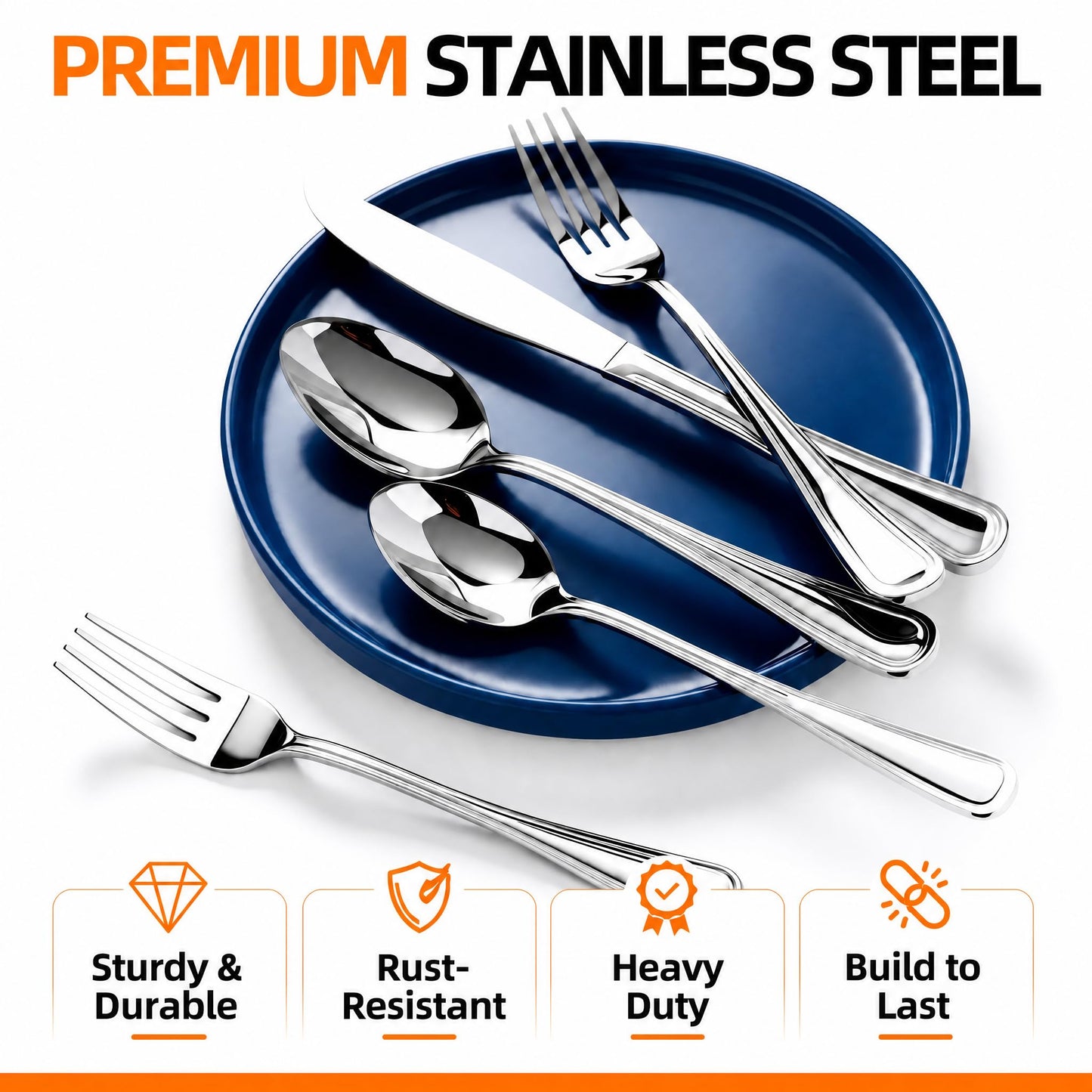 NICE KITCHEN Silverware Set for 8,40 Piece Heavy Duty Stainless Steel Flatware Set - Mirror Polished Cutlery Set,Dishwasher Safe Utensil Set with Knives Forks Spoons,Luster Series