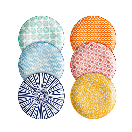 Selamica 10 inch Porcelain Dinner Plates, Large Size Serving Plate for Salad, Pancakes, Steak, Set of 6, Assorted Colors