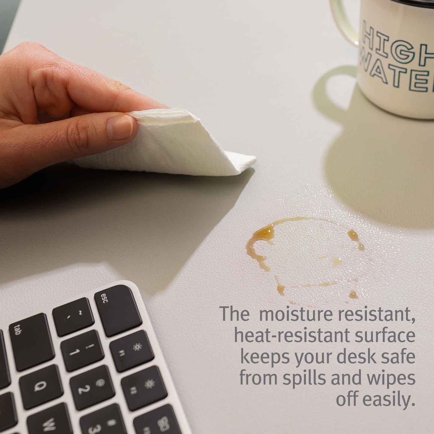 Twelve South Sustainable Leather Large Desk Pad - Desk Mat for Computer, Mouse Traction Surface, Desk Protector, Large Mouse Pad, Moisture and Heat Resistant, Non-Slip Desk Pad, Spill Resistant, Grey