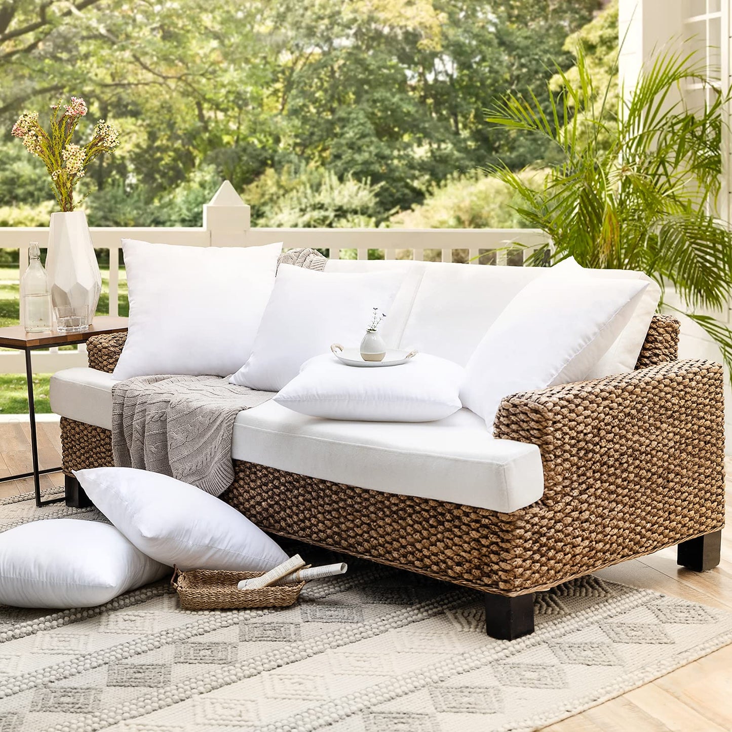 Phantoscope 20 x 20 Outdoor Pillow Inserts - Pack of 4 Outdoor Pillows Water Resistant Throw Pillow Inserts Hypoallergenic Square Decorative Couch Sham Cushion Stuffer - 20 Inches