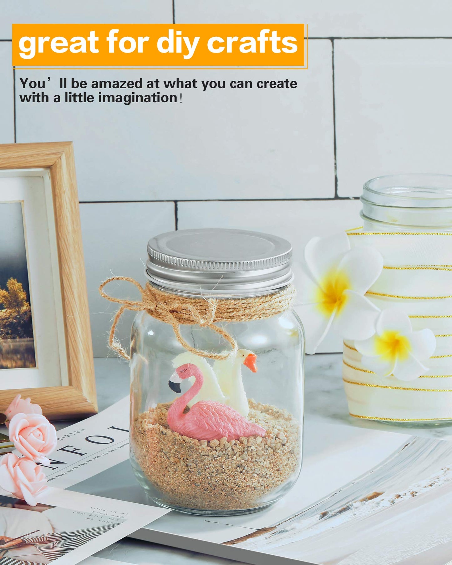 Rainforce 16 oz Mason Jars With Lids Regular Mouth 15 Pack-16oz Glass Jars with Silver Lids,Bulk Pint Clear Glass Jars For Meal Prep, Food Storage With 20 Labels