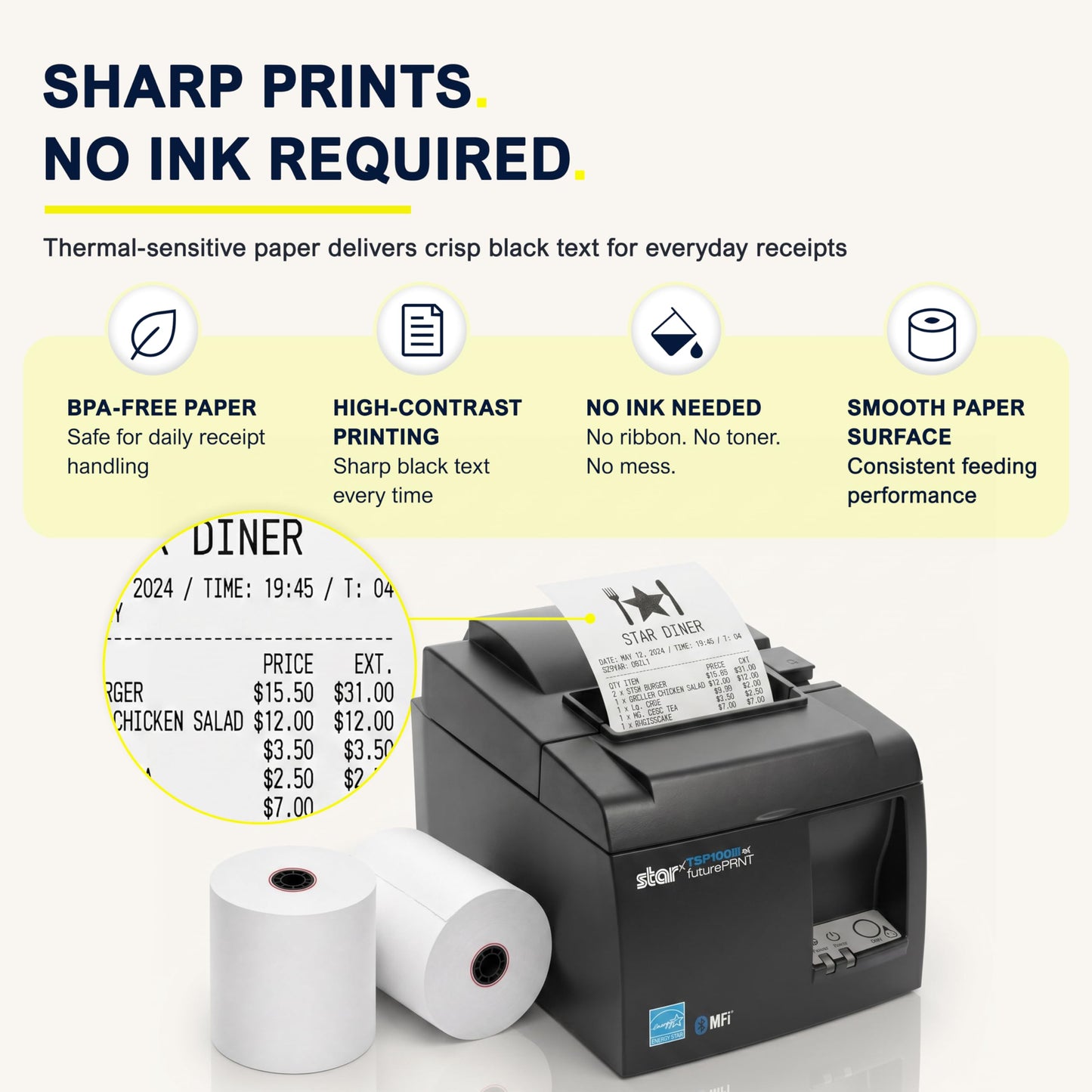Vonlyst Receipt Paper Roll 3 1/8 x 230 for Square Register and Square POS System connected to Star Micronics Thermal Printer (Pack 12 rolls)