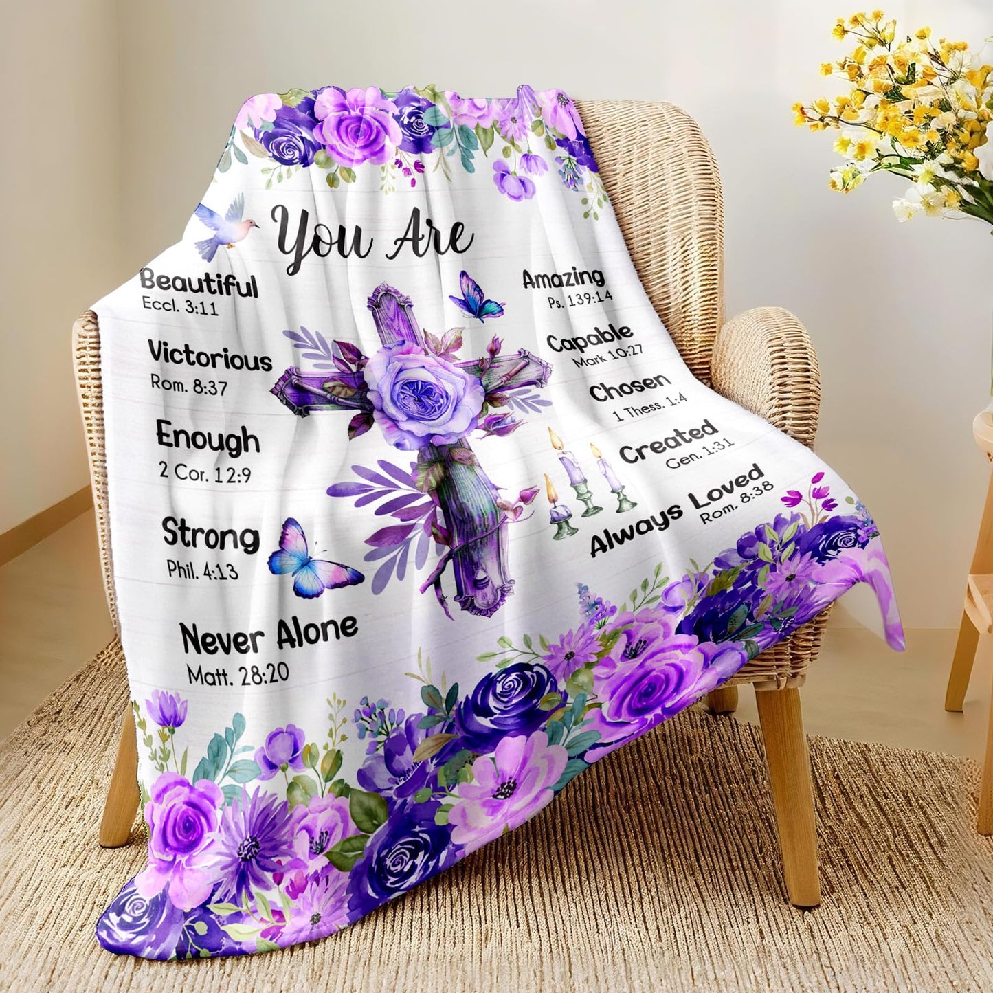 Purdicra Christian/Religious/Inspirational/Spiritual Birthday Gifts for Women, Baptism Gifts for Girl, Religious Gifts for Mom Sister Friend, Purple Blanket, Christian Throw Blanket 50" x 60"