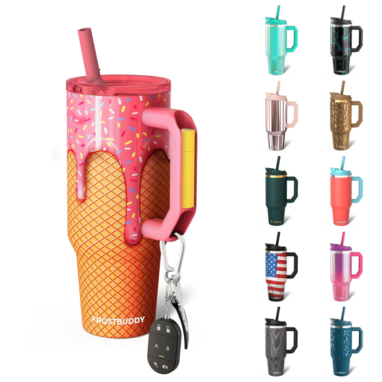 Frost Buddy Thicc Buddy - 40 oz Stainless Steel Vacuum Insulated Tumbler with Lid and Straw for Water - Travel Mug Cupholder Friendly - Gifts for Women Men Him Her (Ice Cream)
