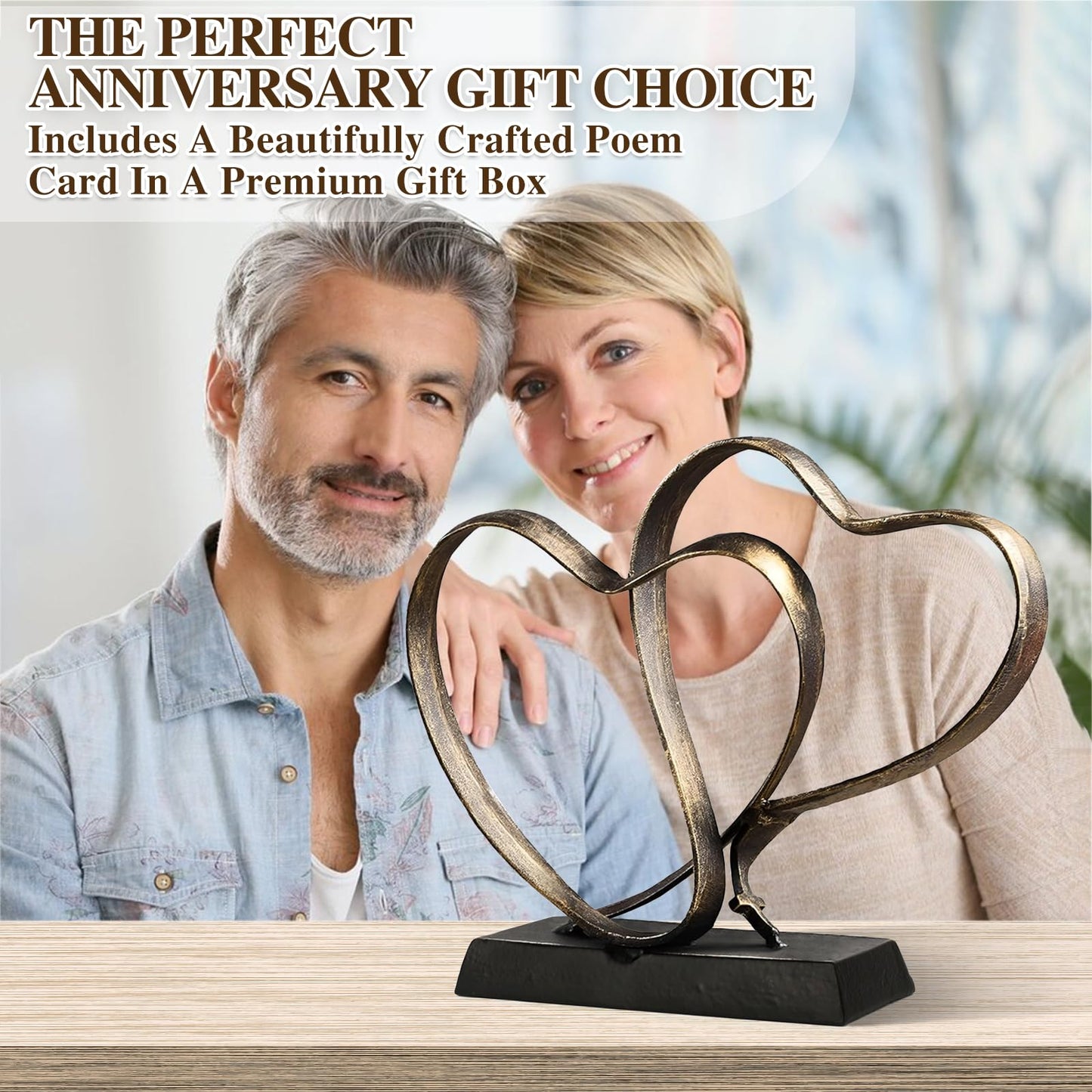 ysnn Anniversary Wedding Gifts for Couple Her Iron Heart Sculpture Religion Decor 1st to 60th Valentines Day Gift for Wife Husband Includes Present Box and Poem Card