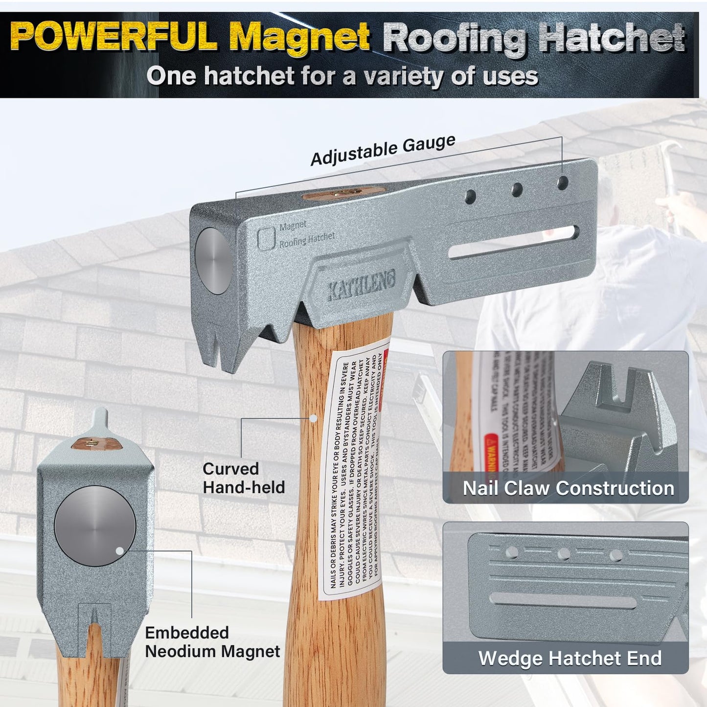 Magnetic Roofing Hatchet with Nail Claw & Sliding Gauge – Durable Roofing Hammer Tool for Repairs and Installation