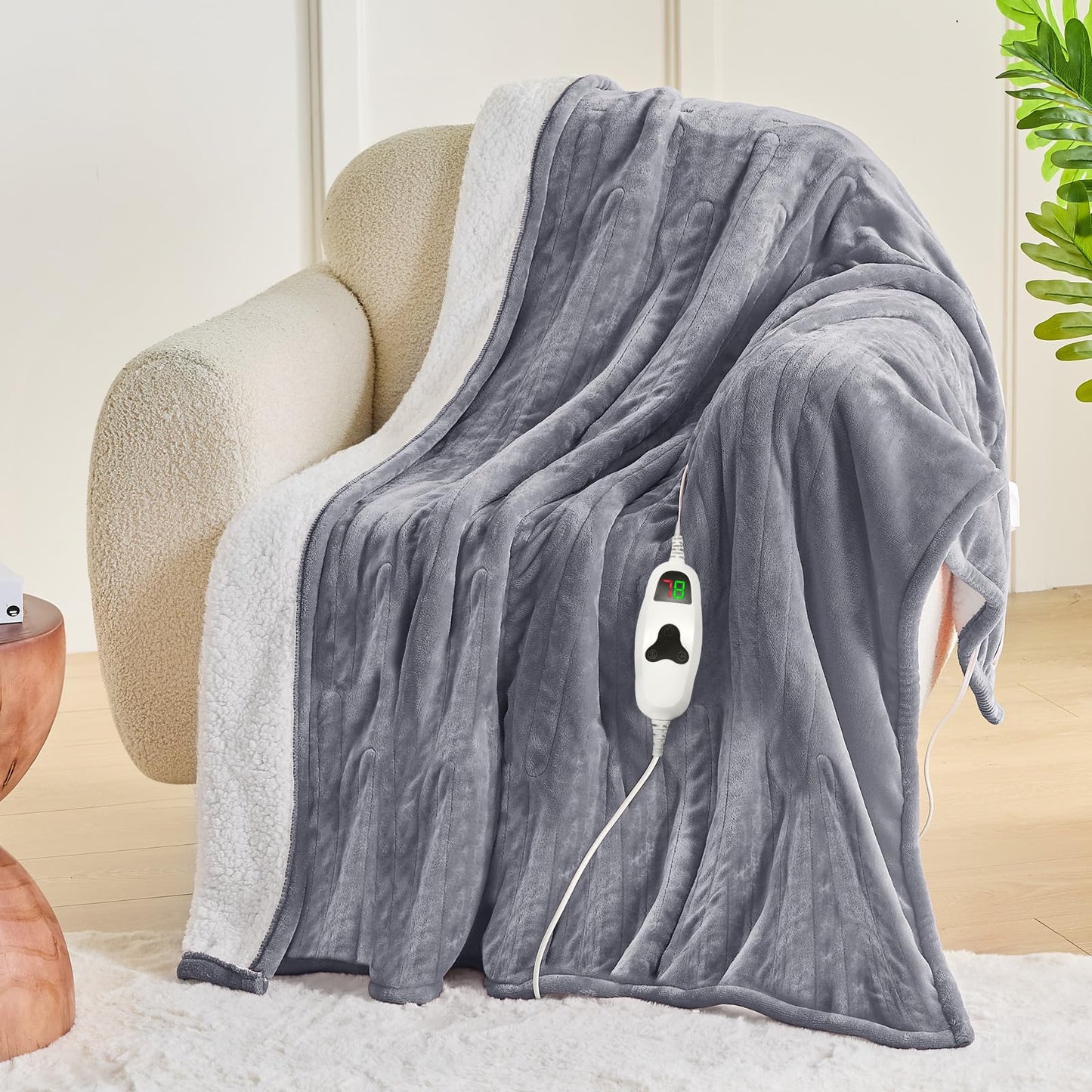 greenoak Heated Blanket Electric Full 72"X84", Heating Blanket with 10 Heat Levels 1/2/4/6/8 Hours Auto-Off, Fleece Soft Christmas Blanket,Gifts for Grandma Seniors Mom,Misty Grey