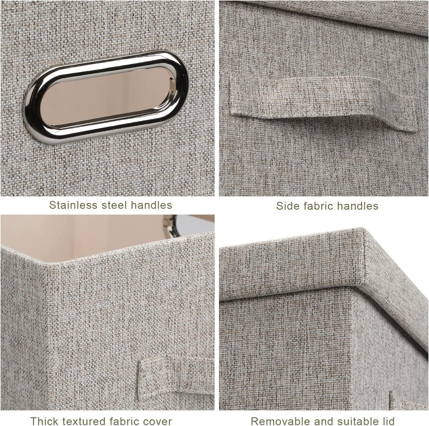 Graciadeco Medium 15" 21 Quart Collapsible Stackable Storage Bins with Lids, 5 Packs Beige Foldable Fabric Closet Boxes Heavy-duty Linen Cube Baskets Container for Bedroom Office (15 x 11 x 8)