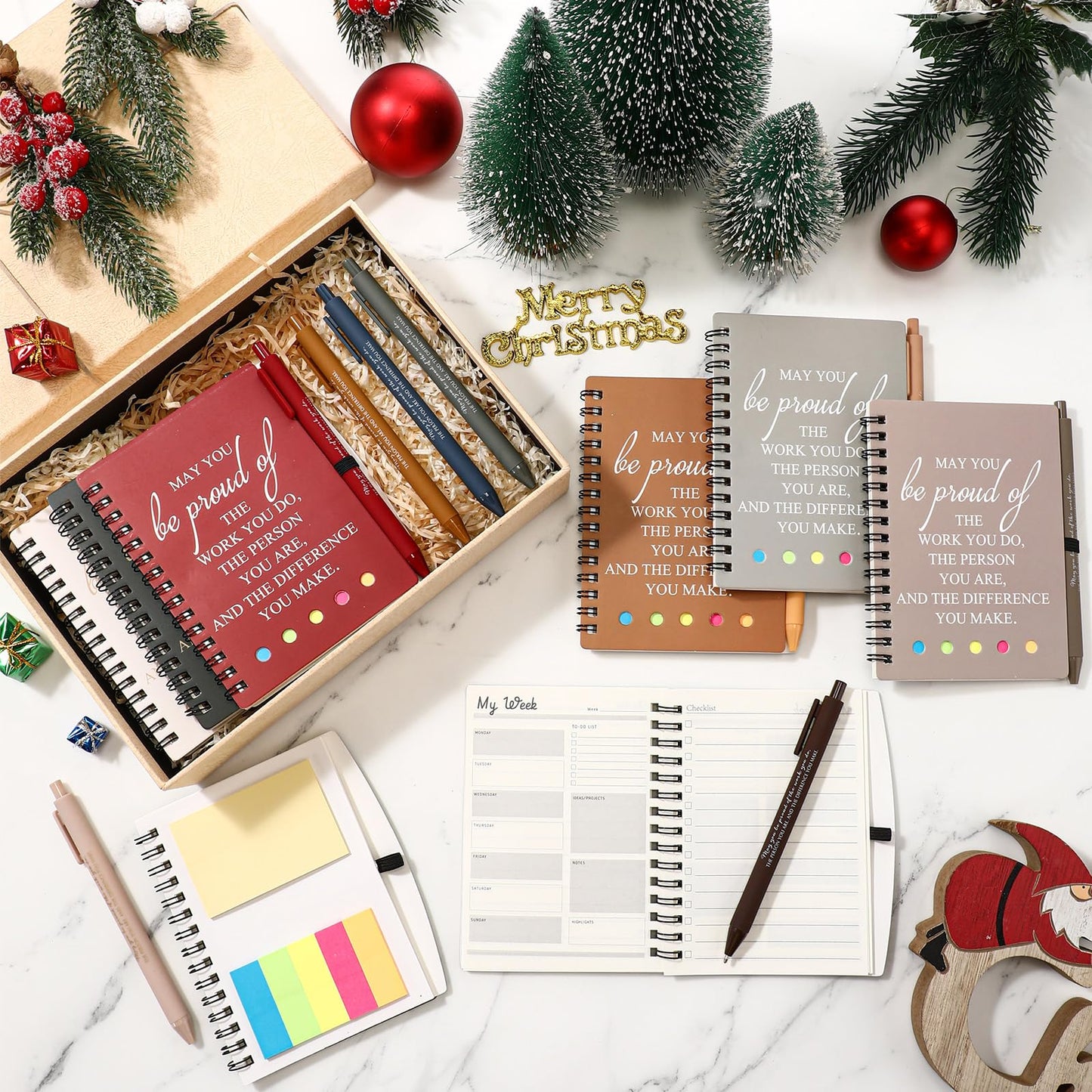 Resurhang 48 Pcs/ 24 Set CNA Week Gifts Bulk Thank You Gift for Cna A6 Notebooks Inspirational Journals Pens Appreciation Gift for Nurse Women Team(Christmas Color)