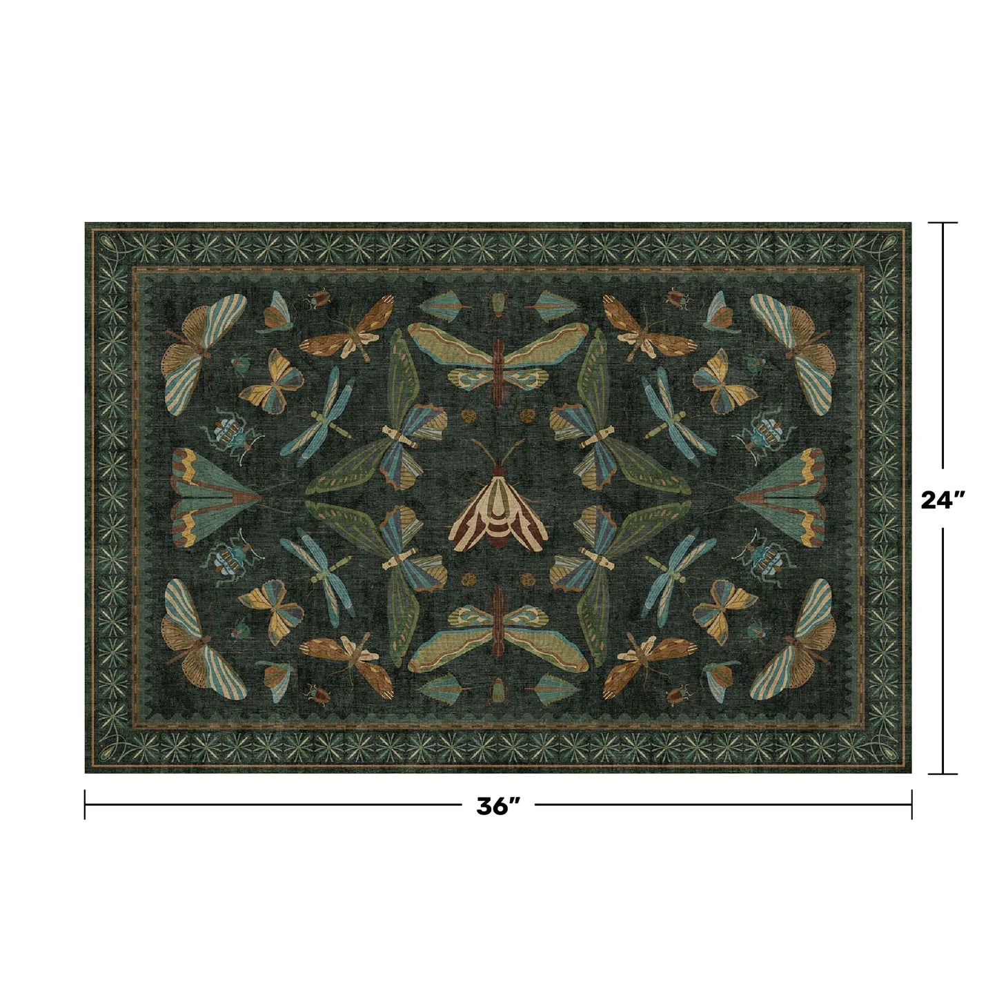 Hazo Haus 2x3 Entry Way Rugs Indoor - Dark Green Small Throw Rug for Kitchen, Bathroom, Insect Boho Design, Washable Non Slip Stain Resistant