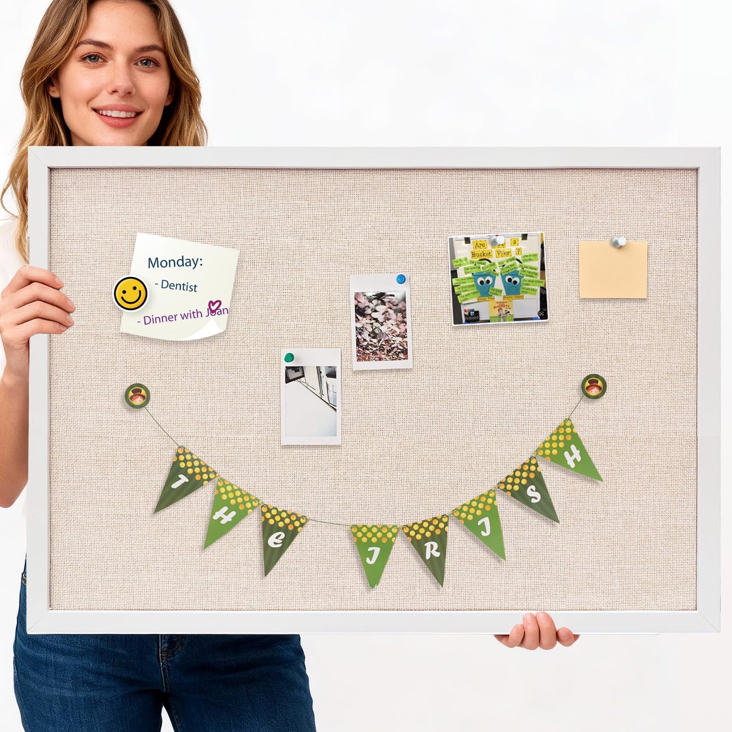 24'' x 36'' Linen Bulletin Board, Large Corkboard, White Oak Frame Linen Cork Board, Vision Board and Decorative Hanging Pin Board