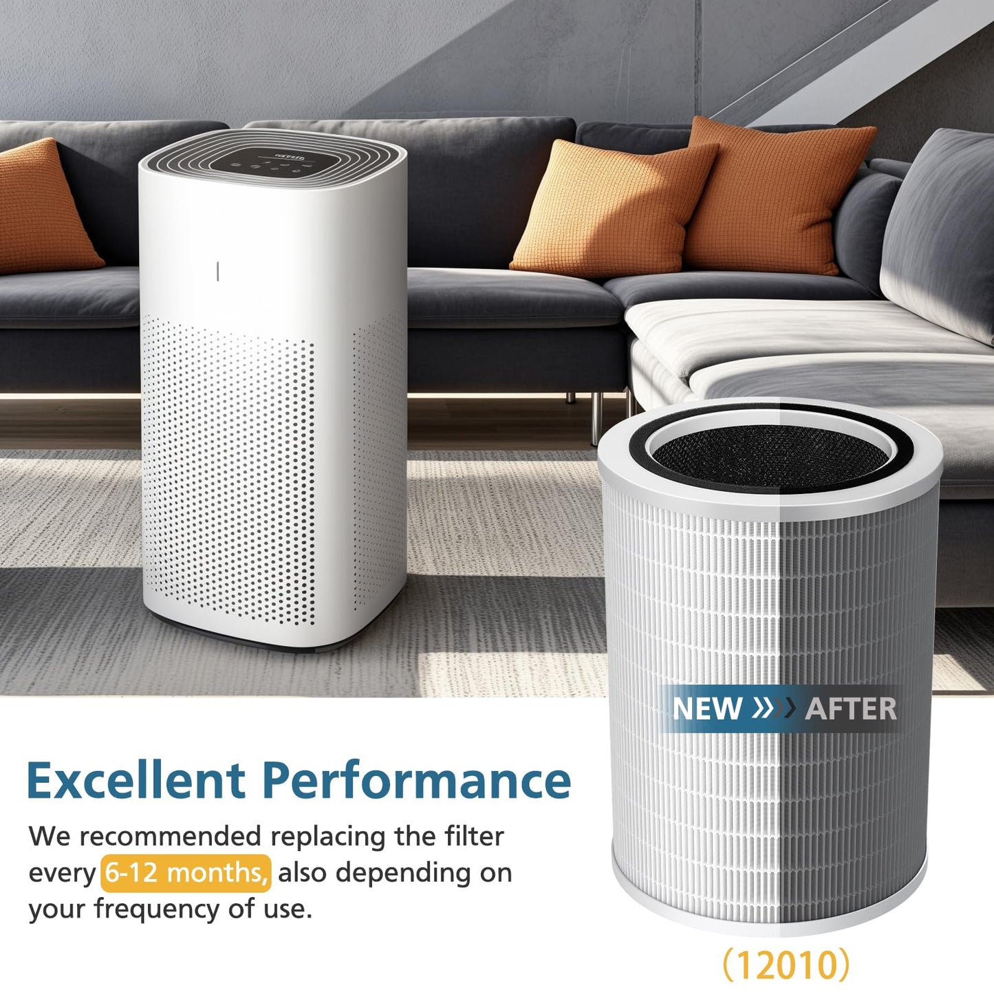 12010 HEPA Replacement Filter Compatible with Clorox 11010 & 11011 Air Purifier, Large Rooms up to 1,500 Sq Ft, 3-in-1 HEPA Filter (12010), 1 PACK