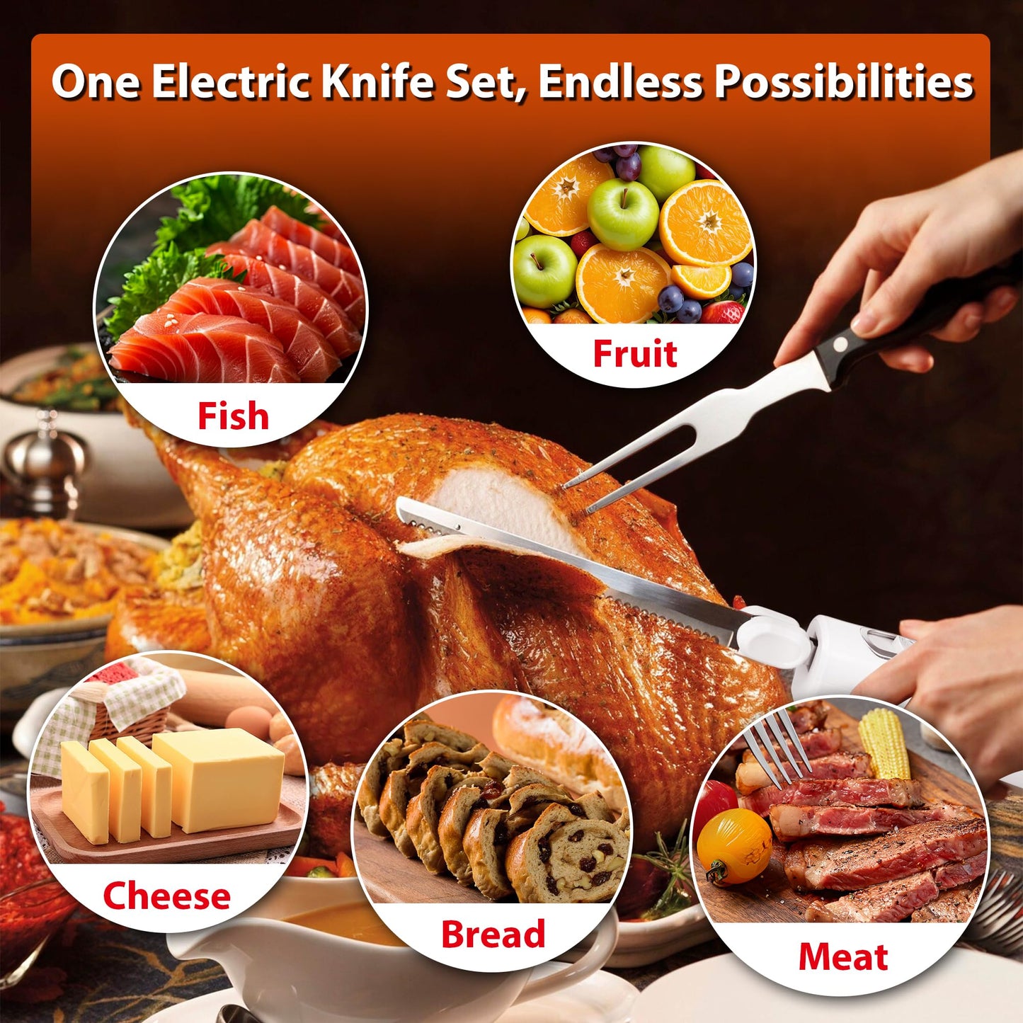HousesAid Electric Knife,Wired Electric Carving Knife Set with Two Serrated Stainless Steel Blades,Carving Fork,with Non Slip Handle,Safety Lock and Storage Case for Meat,Bread,Other and Foods