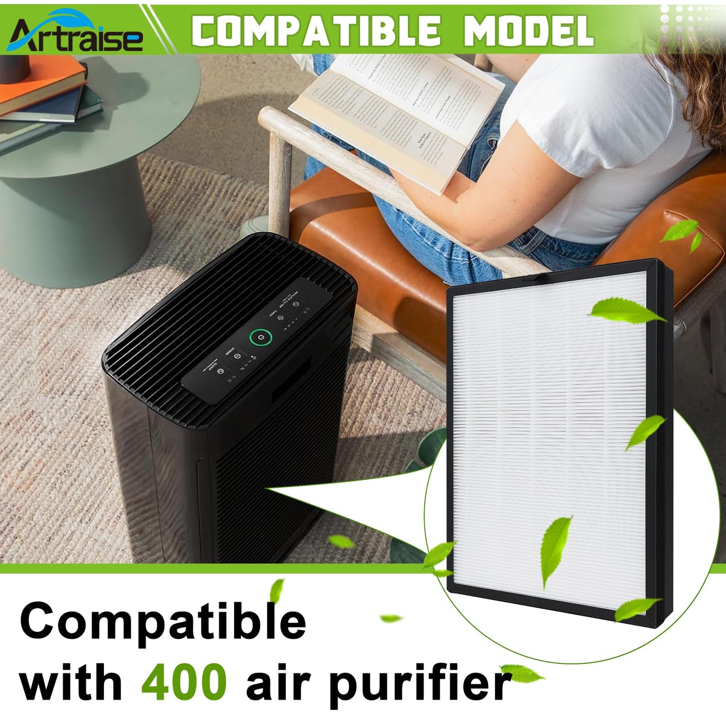 Artraise 400 Replacement Filter for Puroair 2 Pack Puro 400 Filters for Air Purifier with Activated Carbon