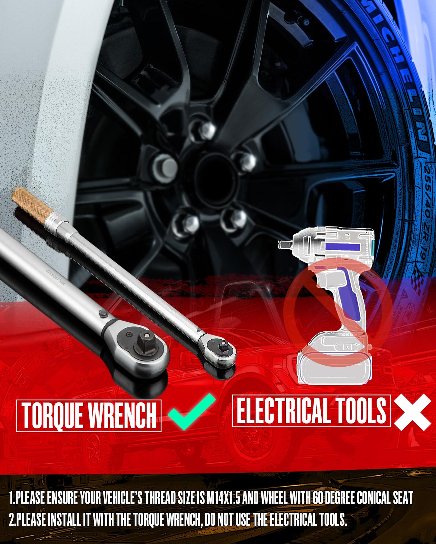 14mmx1.5 Wheel Lug Nuts, 32 pcs M14x1.5 19mm (3/4") Hex Lug Nut with Conical/Cone Bulge Seat Fit Chevy Silverado GMC Sierra 2500 3500 Ford F250 F350 2011+ Ram 2500 3500, 8 Lug Aftermarket Wheels