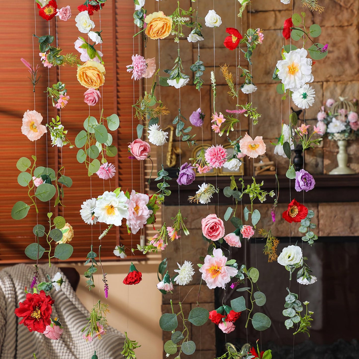 XunYee 6 Pcs 35.4 ft Flower Garlands Artificial Wildflower Vines Floral Hanging Backdrop Fake Flower Garlands Faux Silk Wildflower Vine for Wedding Bridal Shower Home Garden Wall Arch Decor(Floral)