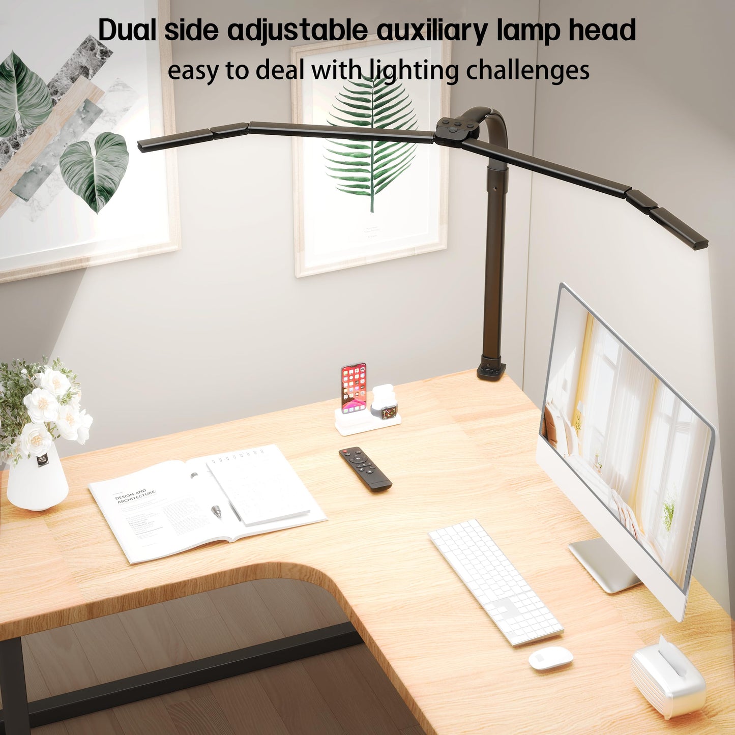 CJJFACA 24W LED Desk Lamp with Clamp, Eye-Care Adjustable Gooseneck Mission Light, Glare-Free Illumination, for Study, Reading, Workbench (Black)