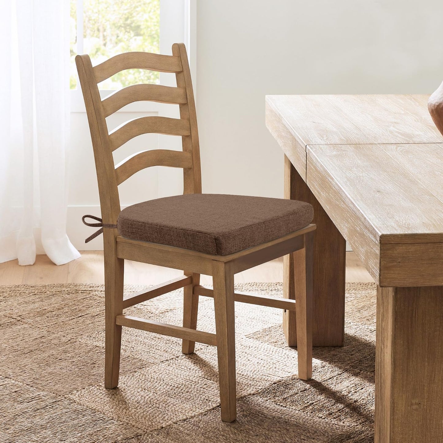 HOMELYSIAN Chair Cushions for Dining Chairs, Non Slip Chair Pads with Ties and Washable Covers, Memory Foam Kitchen Chair Cushions Set of 4, 16"X16"X2.5", Brown