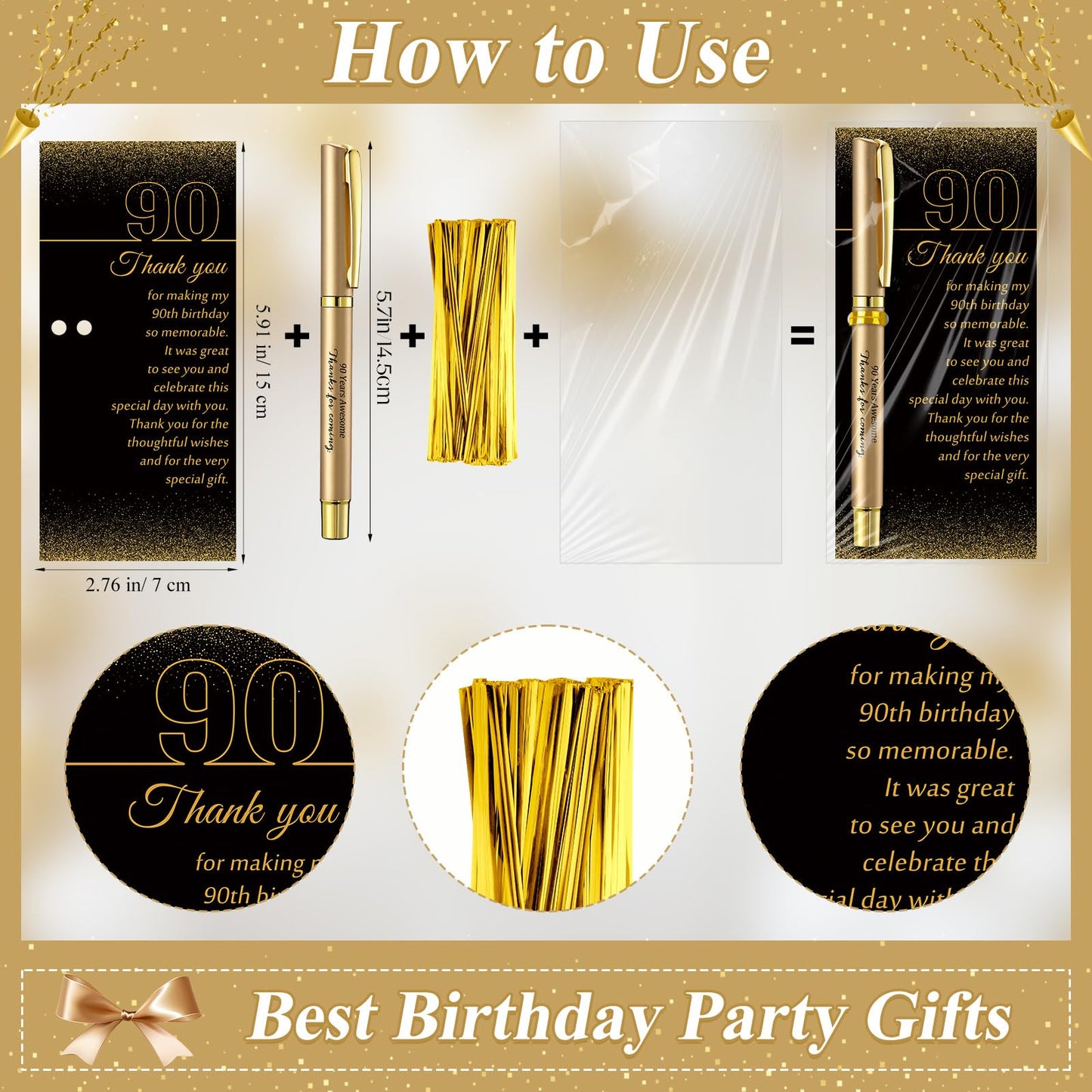 Feifeiya 30 Set 90th Birthday Party Favor for Guest Anniversary Party Favor with Black and Gold Ballpoint Pens and Thank You Cards for Women Men Birthday Anniversary Appreciation Gifts