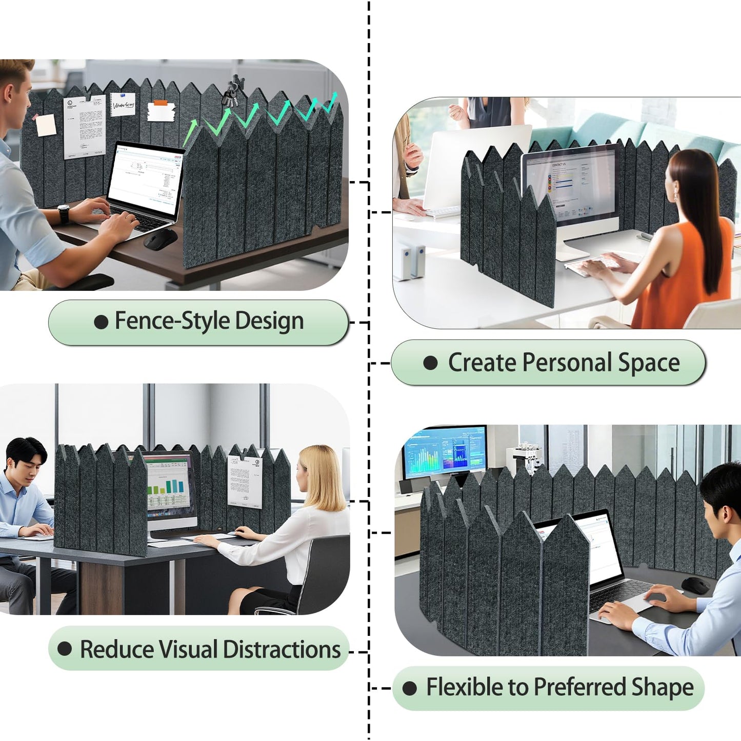 BXI Foldable Felt Desk Divider, 16.5 x 86 Inches Non-Tip Privacy Panel Partition, Versatile Cubicle Shield with Clips for Hanging Notes & Items, Acoustic Table Screen for Office Home Classroom