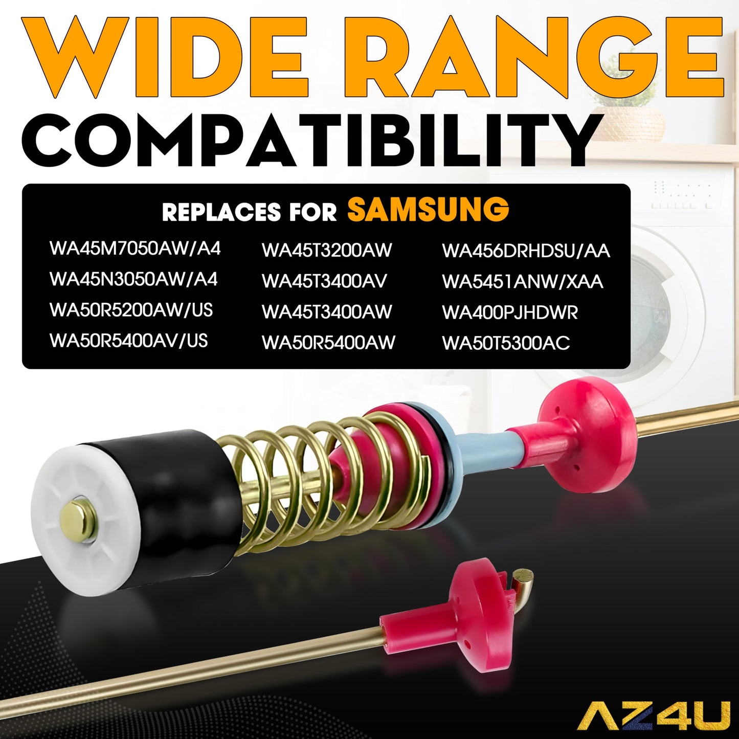 4 Washer Suspension Rod Damper Replaces For Samsung WA45M7050AW/A4 WA5451ANW/XAA WA45N3050AW/A4 WA45T3200AW WA45T3400AV WA45T3400AW WA50R5200AW/US WA50R5400AV/US WA50T5300AC WA50R5400AW WA456DRHDSU/AA