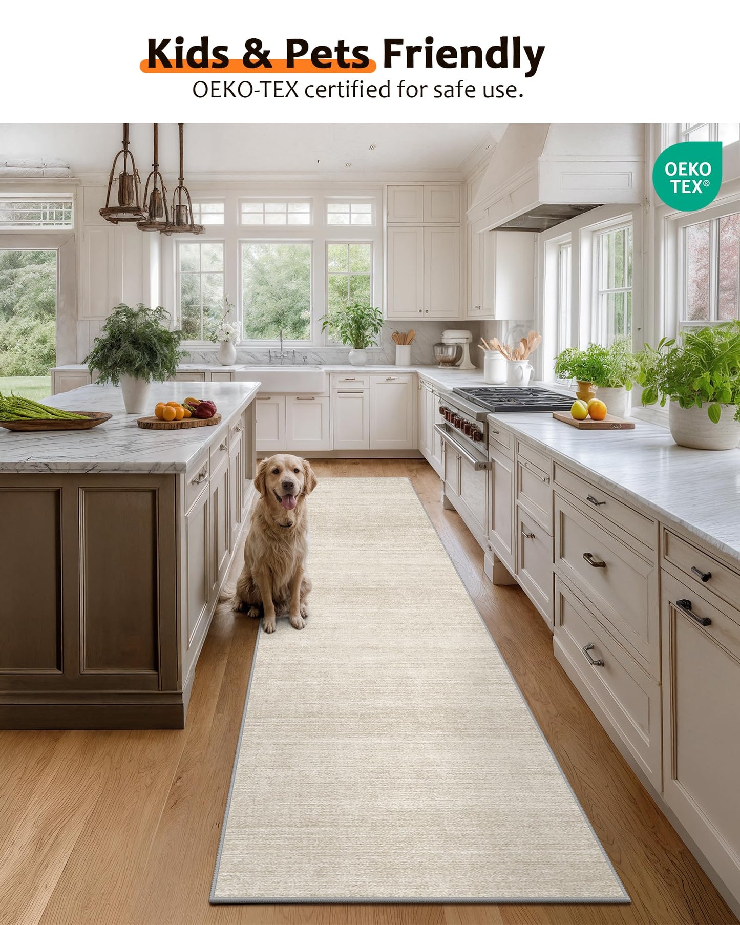 Art&Tuft Non-Slip Runner Rug - 3x8 Runner Rug Washable Low-Pile Rugs Runners, Soft Distressed Carpet Runner for Bedroom Bathroom Kitchen Laundry Living Room, Beige