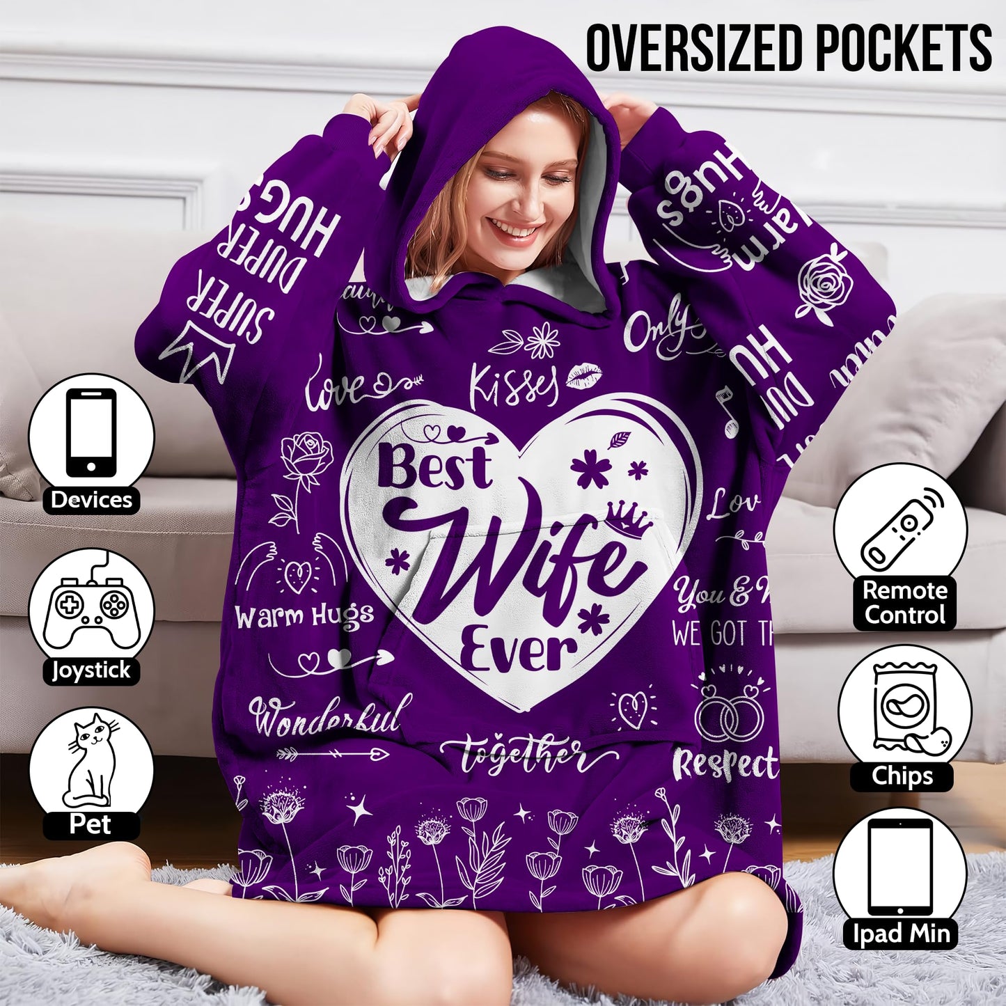 Warmstorey Best Wife Ever Hoodie Blanket – Wife Mothers Day Gift Ideas from Husband - Cozy Wife Hoodie for Women - Gifts for Wife, Anniversary Wifey Present - Birthday Wifey Idea Gifts