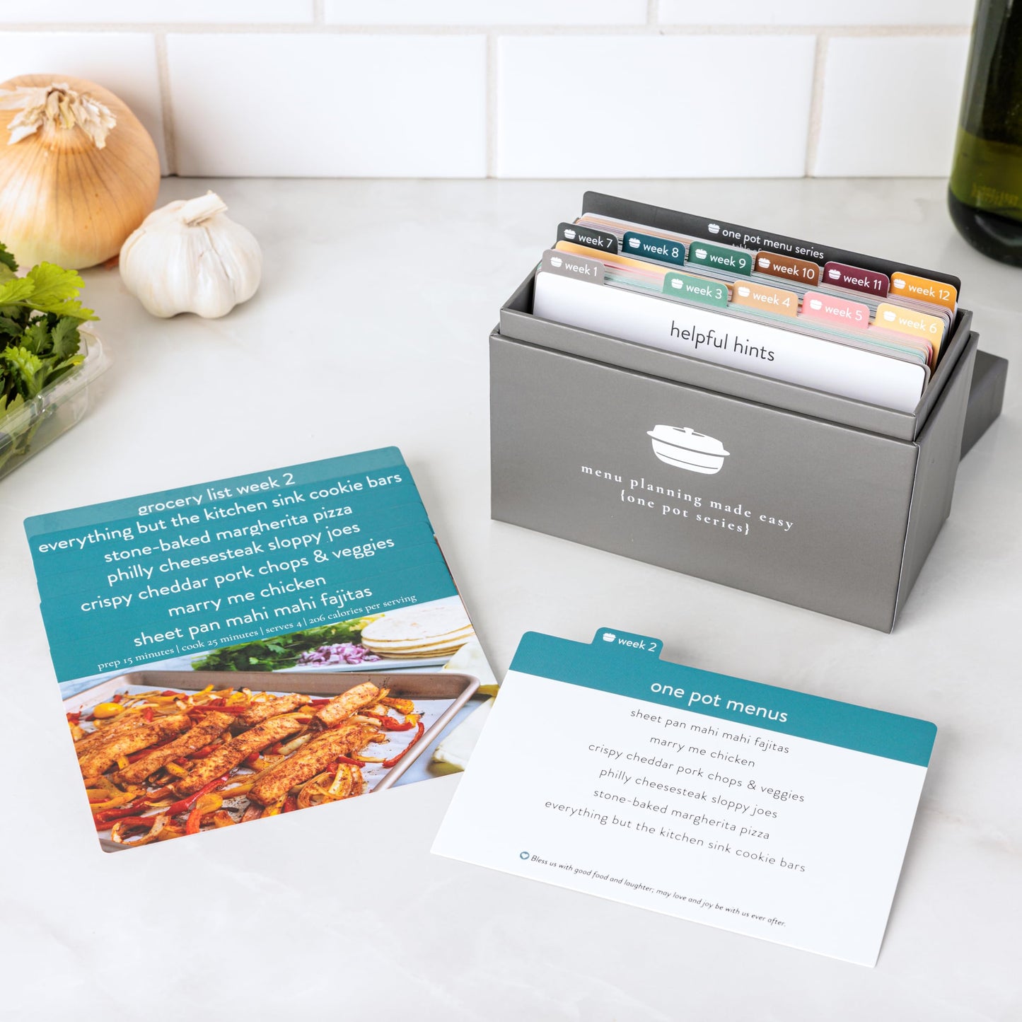 PPP One Pot Meal Planner with 72 Recipe Cards (Photo Edition) - Weekly Menu Plans | Sturdy Recipe Box | 12 Reusable Grocery Shopping Lists | 5 Blank Recipe Cards | Recipe Card Protector | Recipe Ideas
